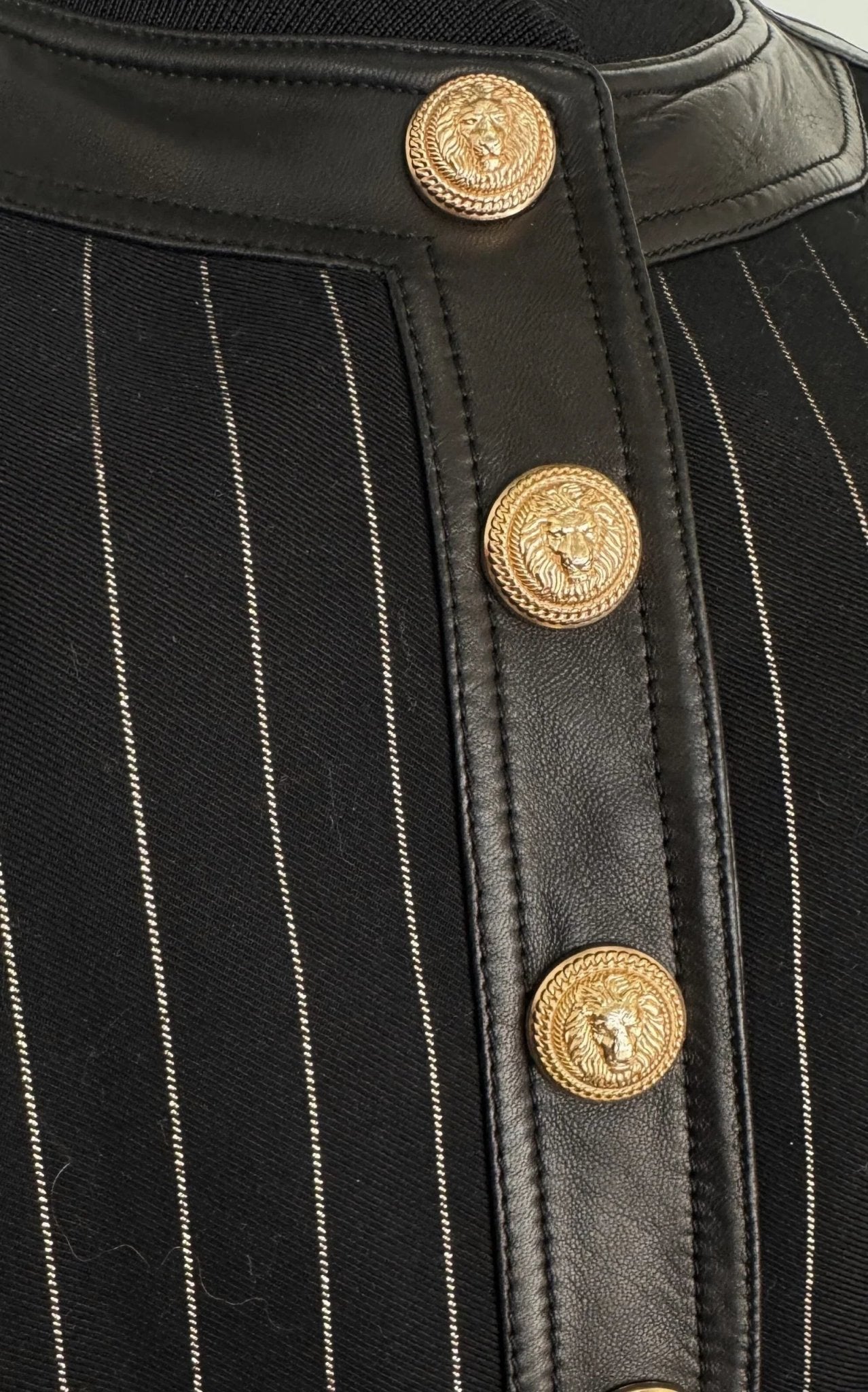 Balmain Balmain Striped Cotton Teddy Jacket in Black and Gold - Runway Catalog