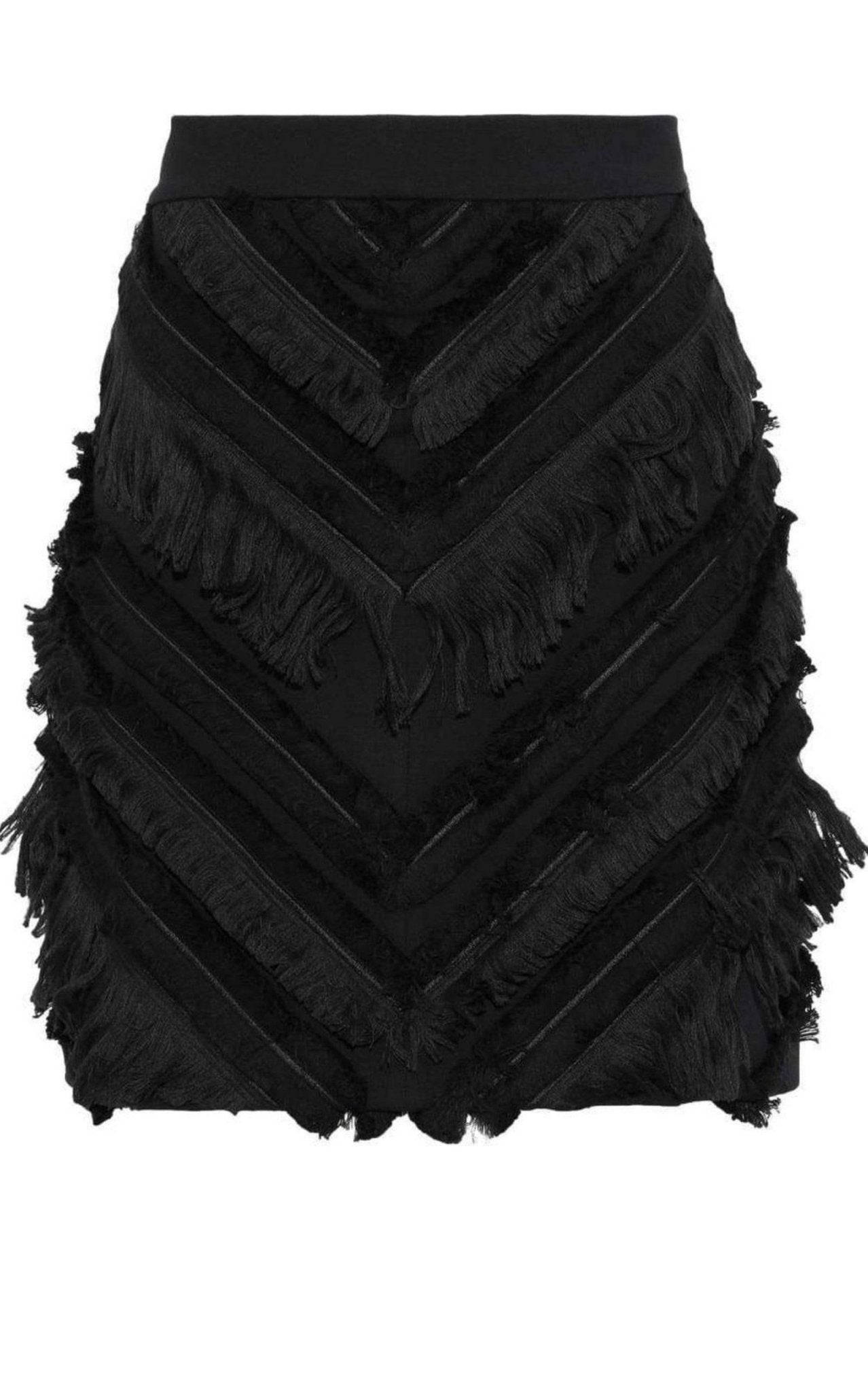 Balmain Black Chevron Fringed Mini Skirt - Runway Catalog