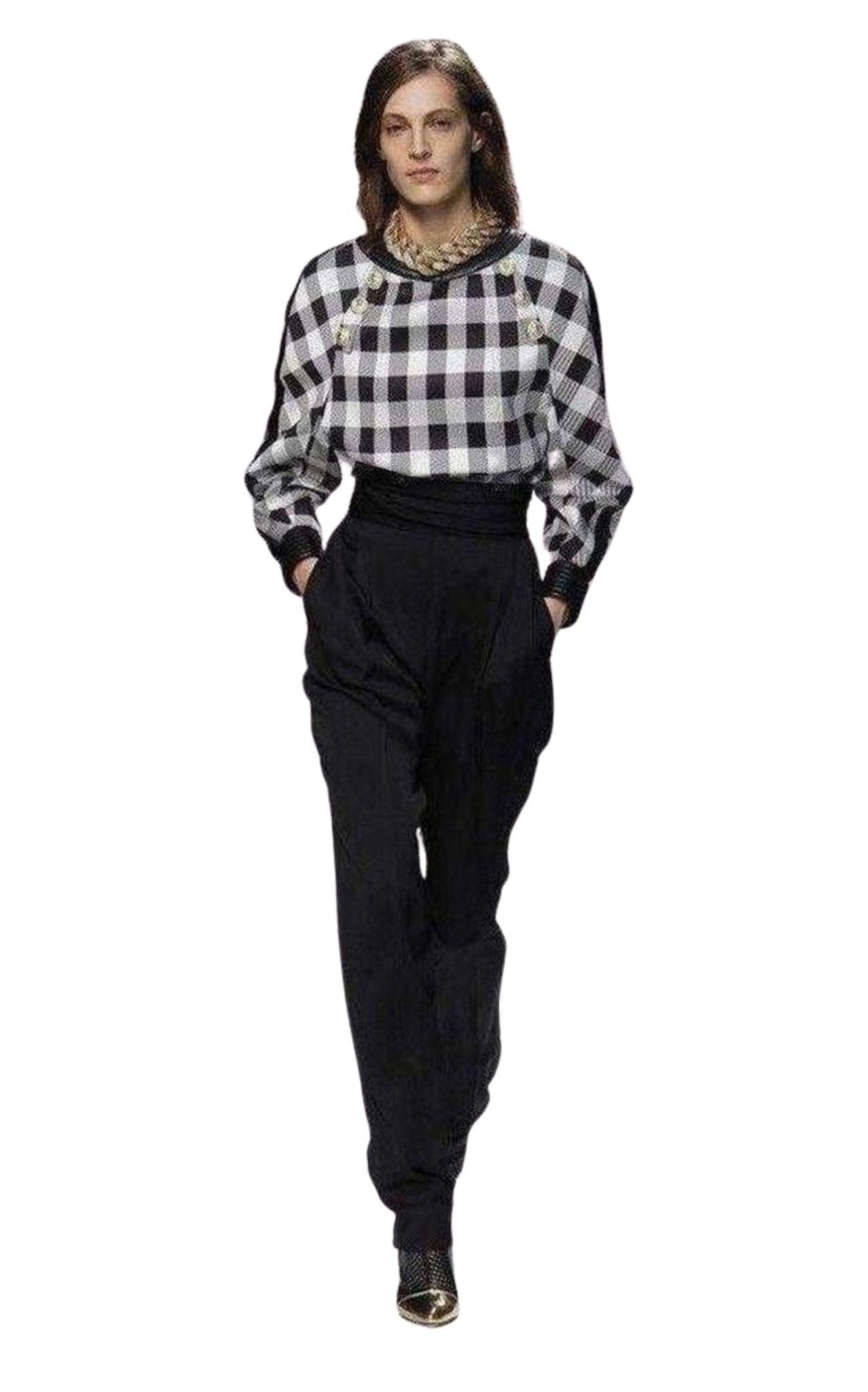 Balmain Black High Waisted Tuxedo Pants - Runway Catalog