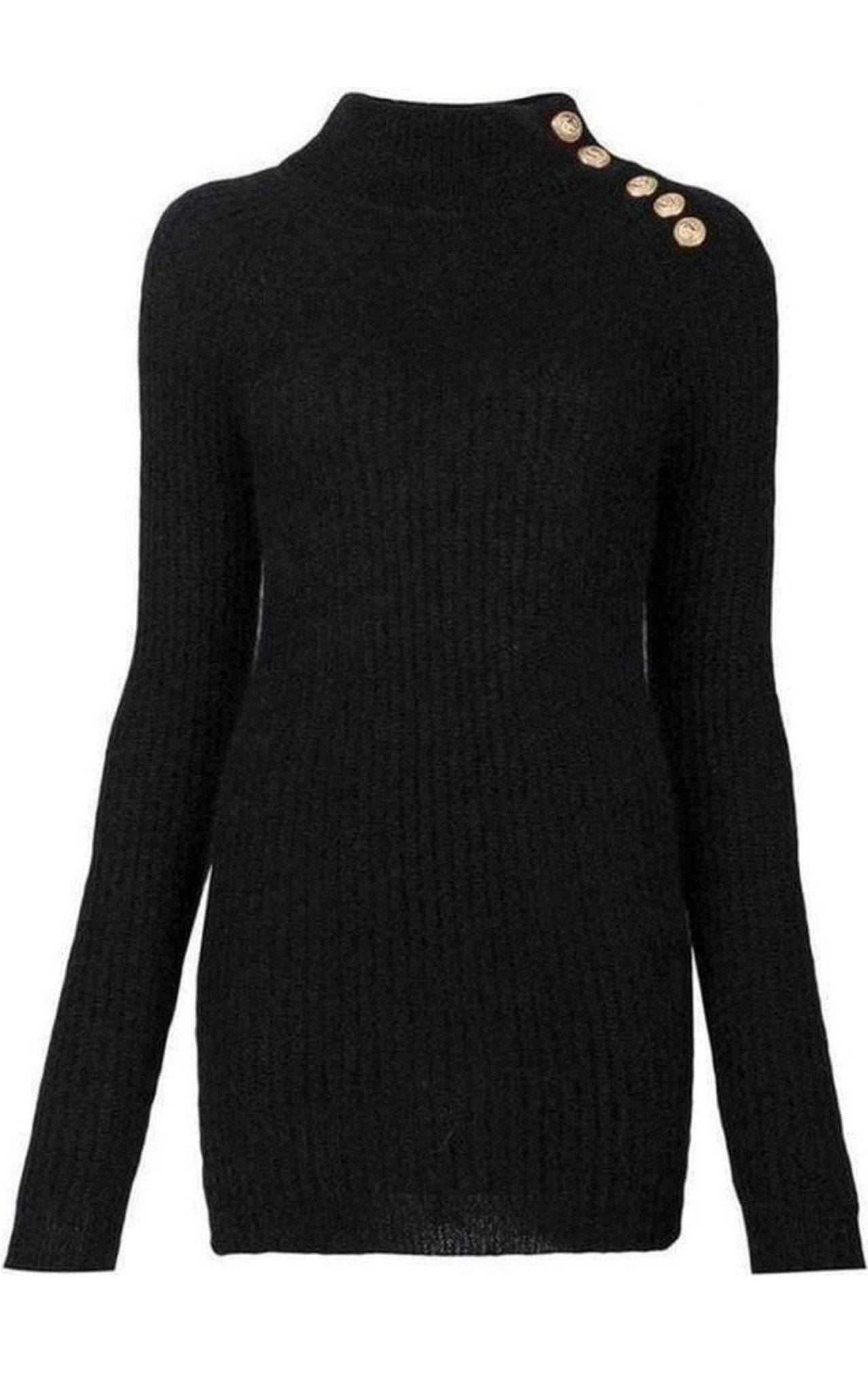 Balmain Black Mohair Wool Ribbed Turtleneck Sweater - Runway Catalog