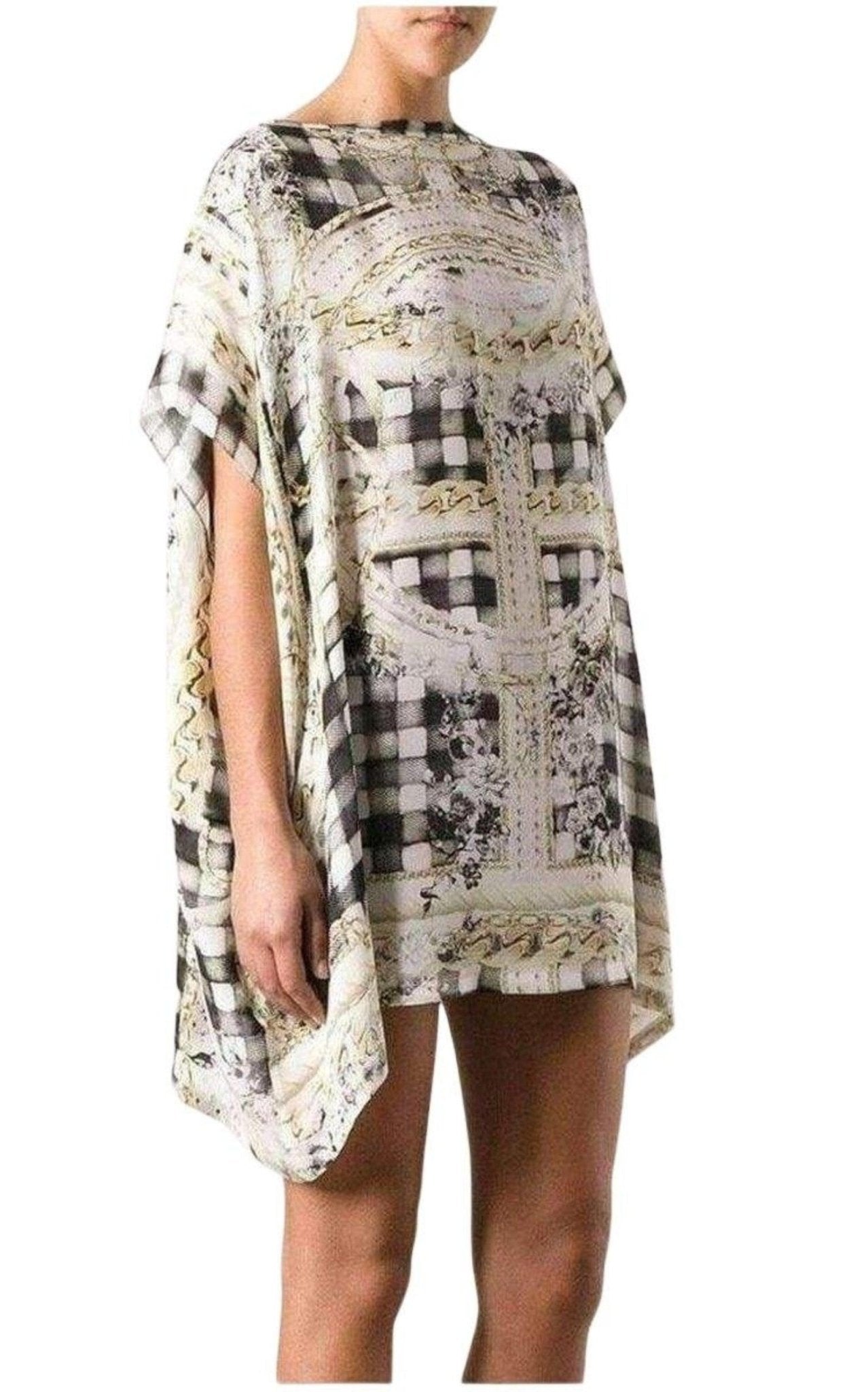 Balmain Cream Printed Silk Tunic Dress - Runway Catalog