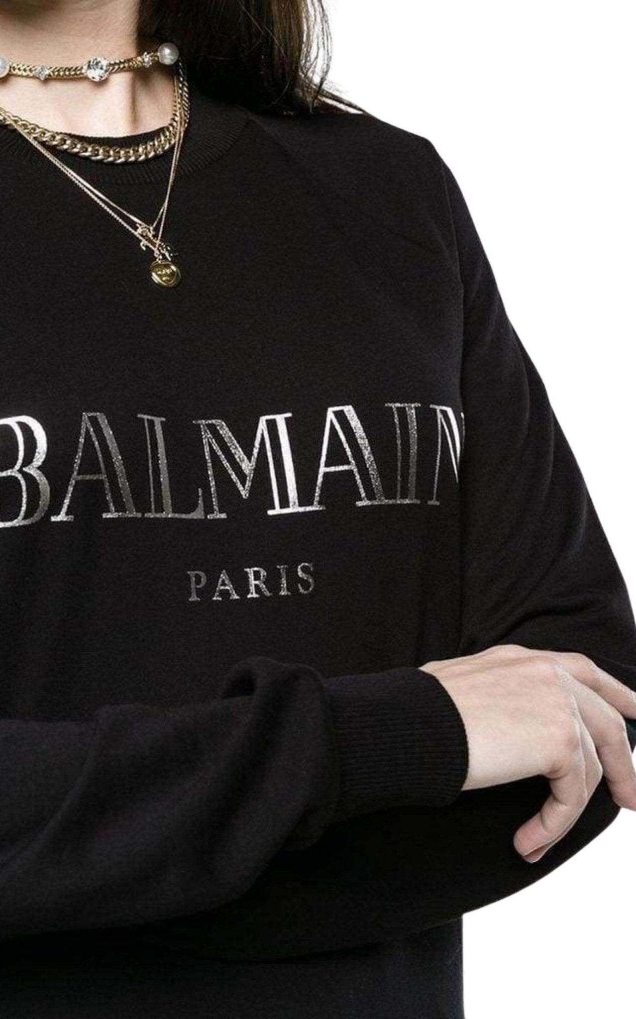 Balmain Crewneck Silver Logo Sweatshirt - Runway Catalog