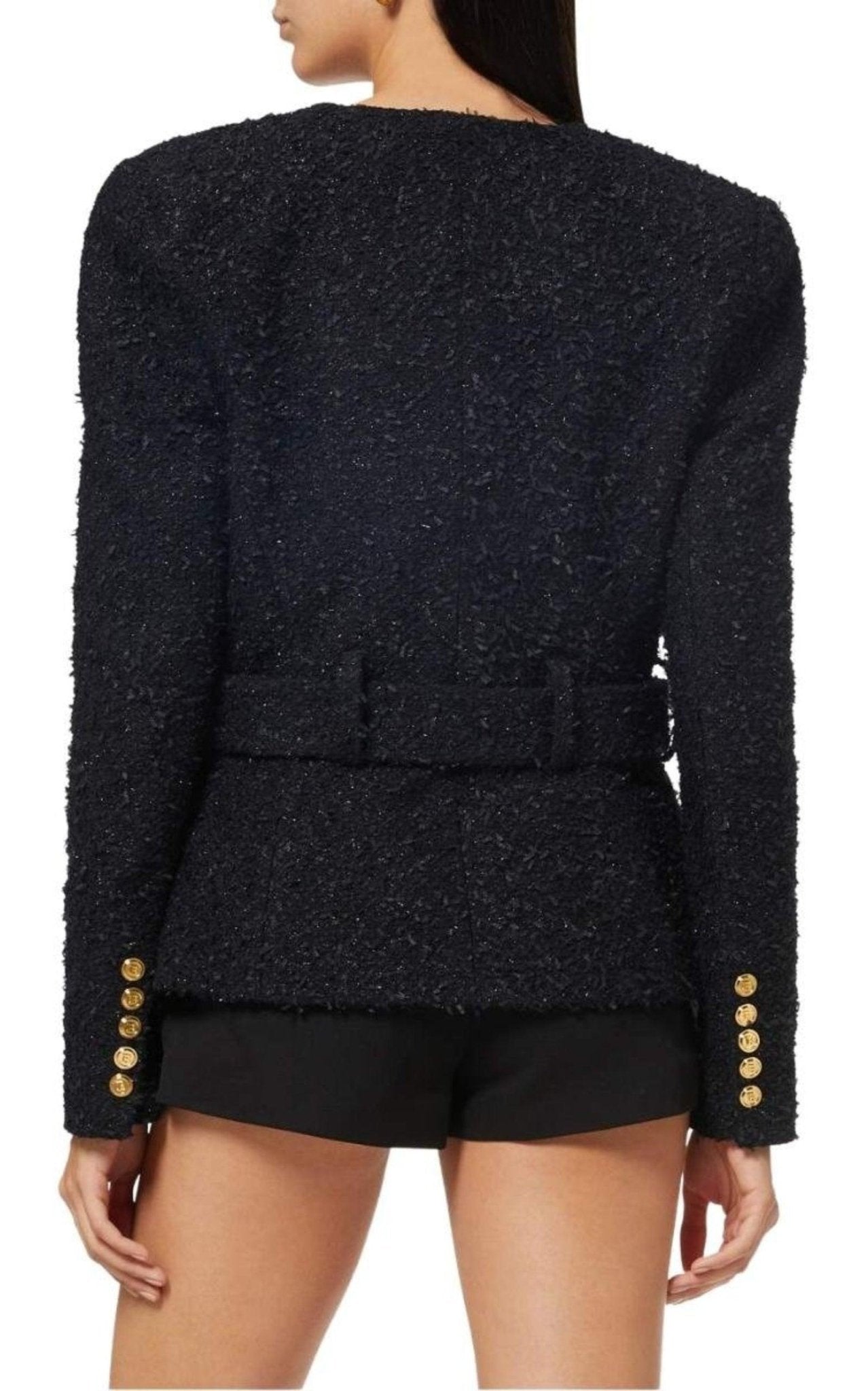 Balmain Crystal Logo Metallic Tweed Blazer - Runway Catalog