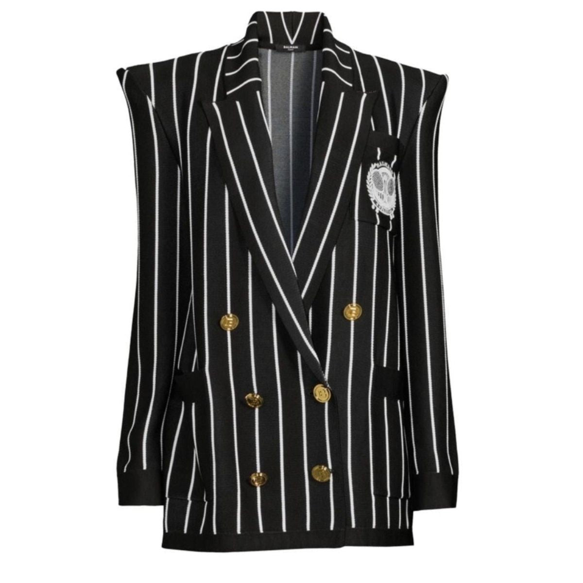 Balmain Double - Breasted Black White Striped Wool Blazer - Runway Catalog