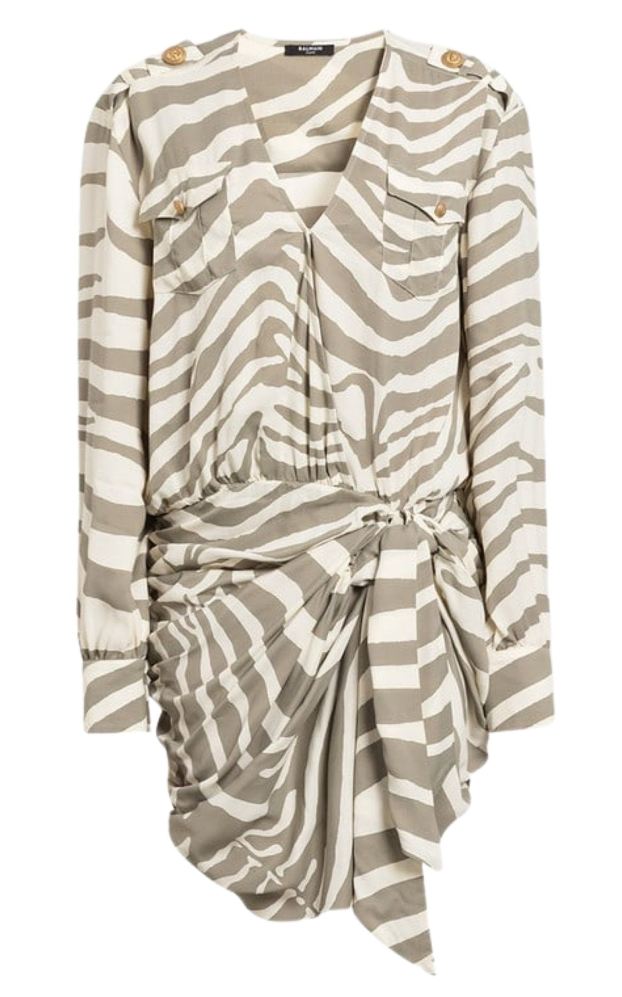 Balmain Draped Zebra Print Wrap Dress - Runway Catalog