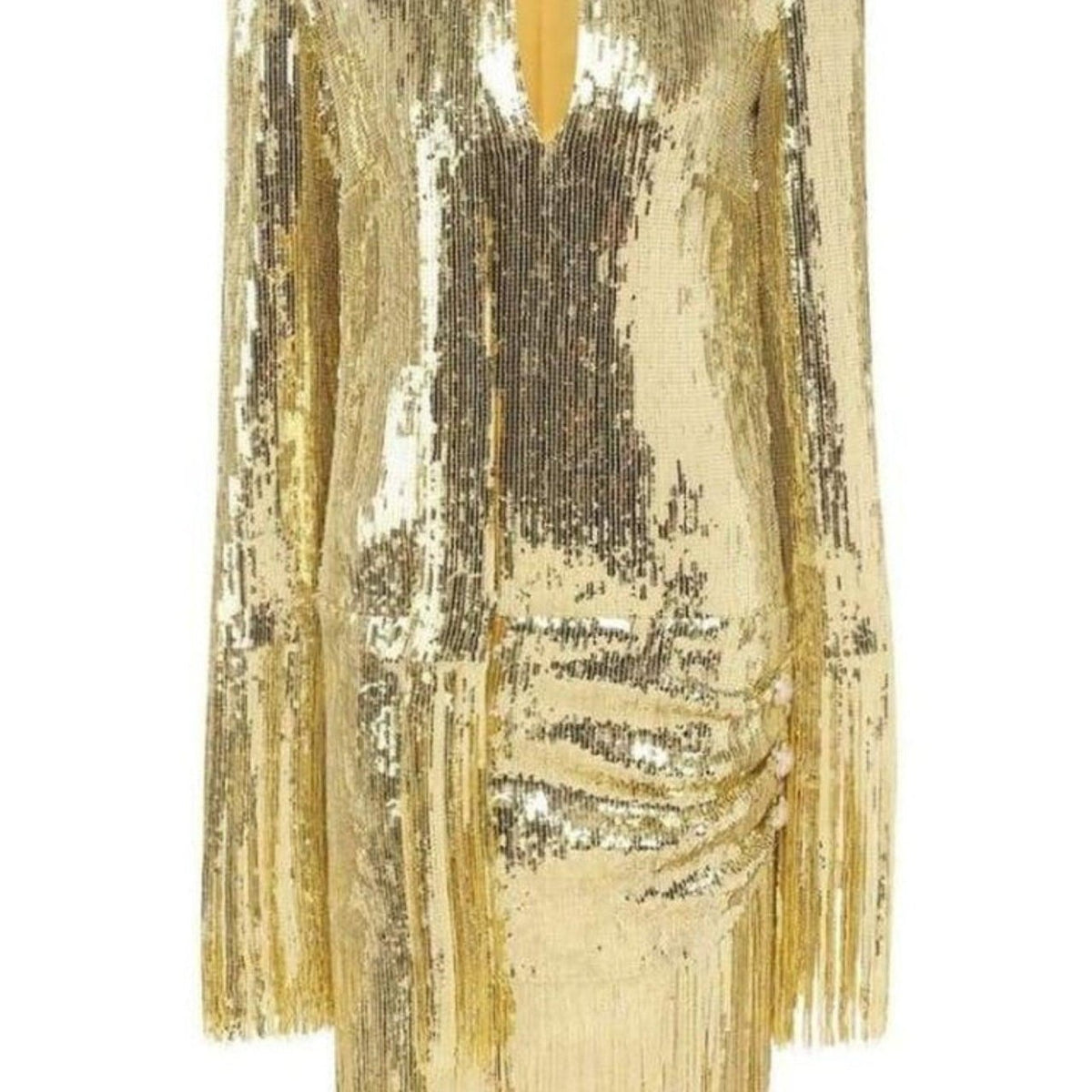 Balmain Fringed Gold Sequined Midi Dress