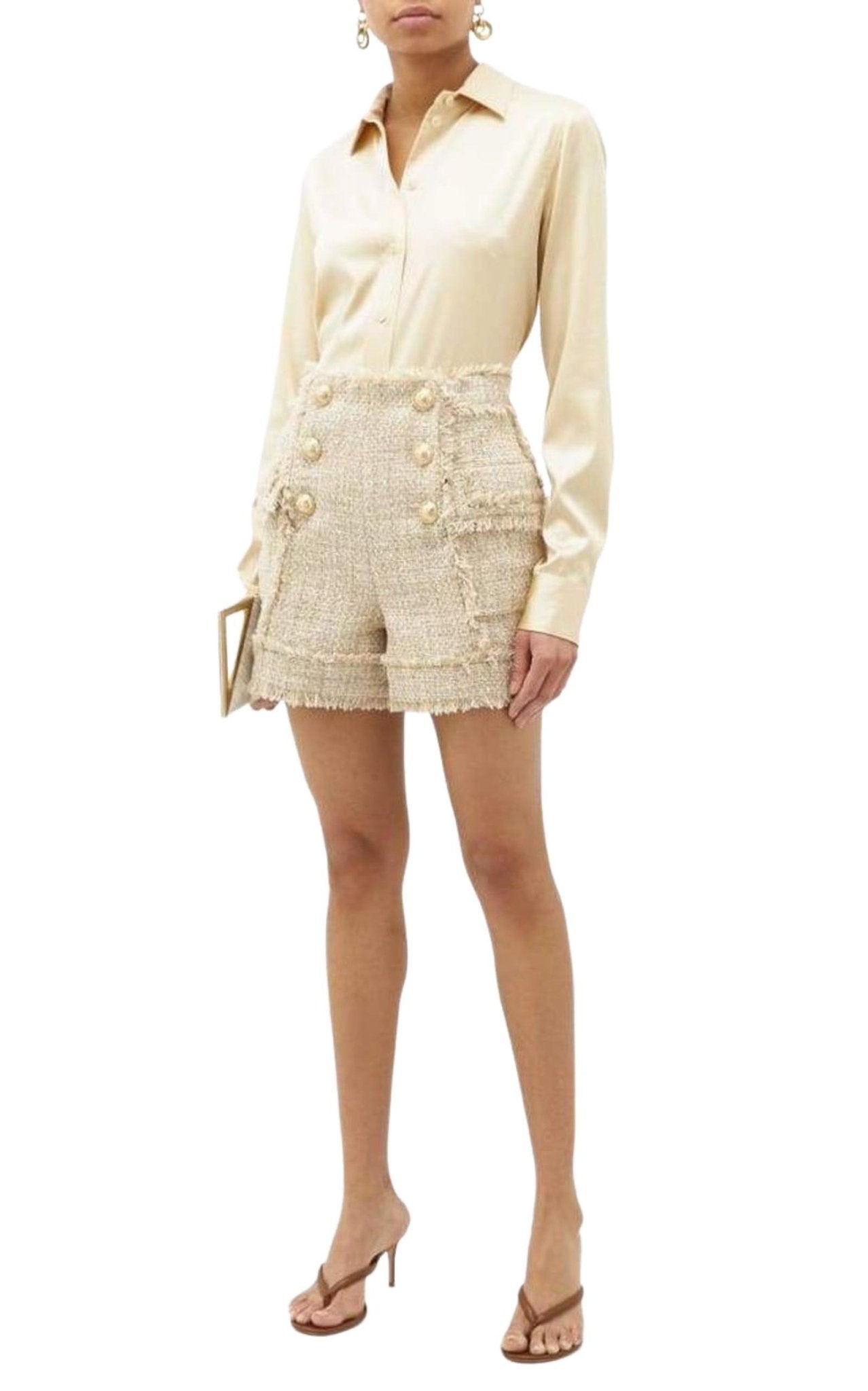 Balmain High - rise cotton - blend tweed shorts - Runway Catalog