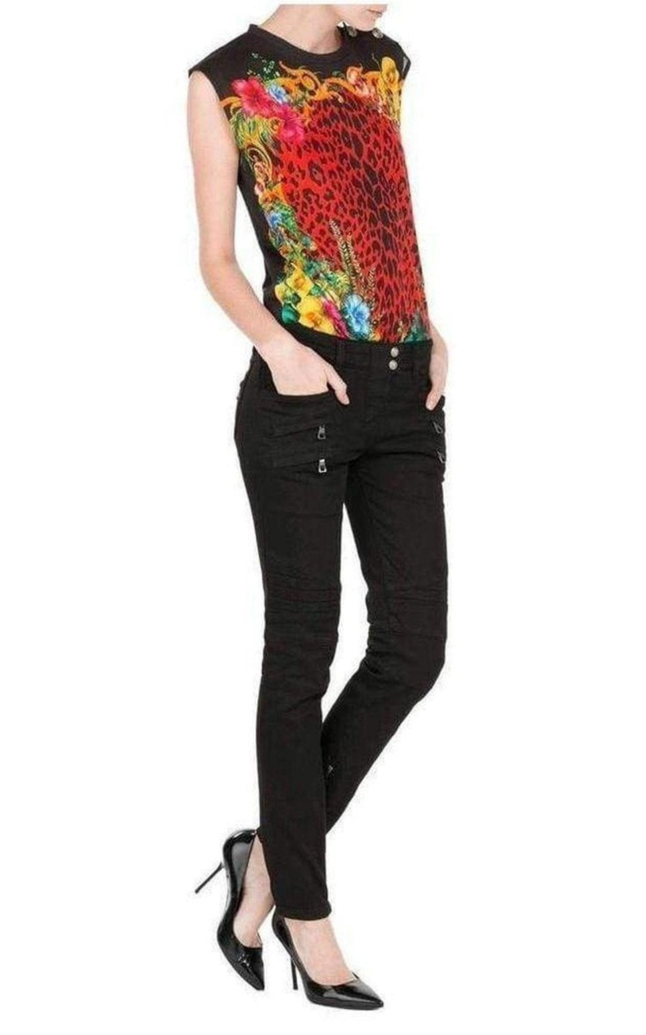 Balmain Jeans Low Rise Black Biker Jeans - Runway Catalog