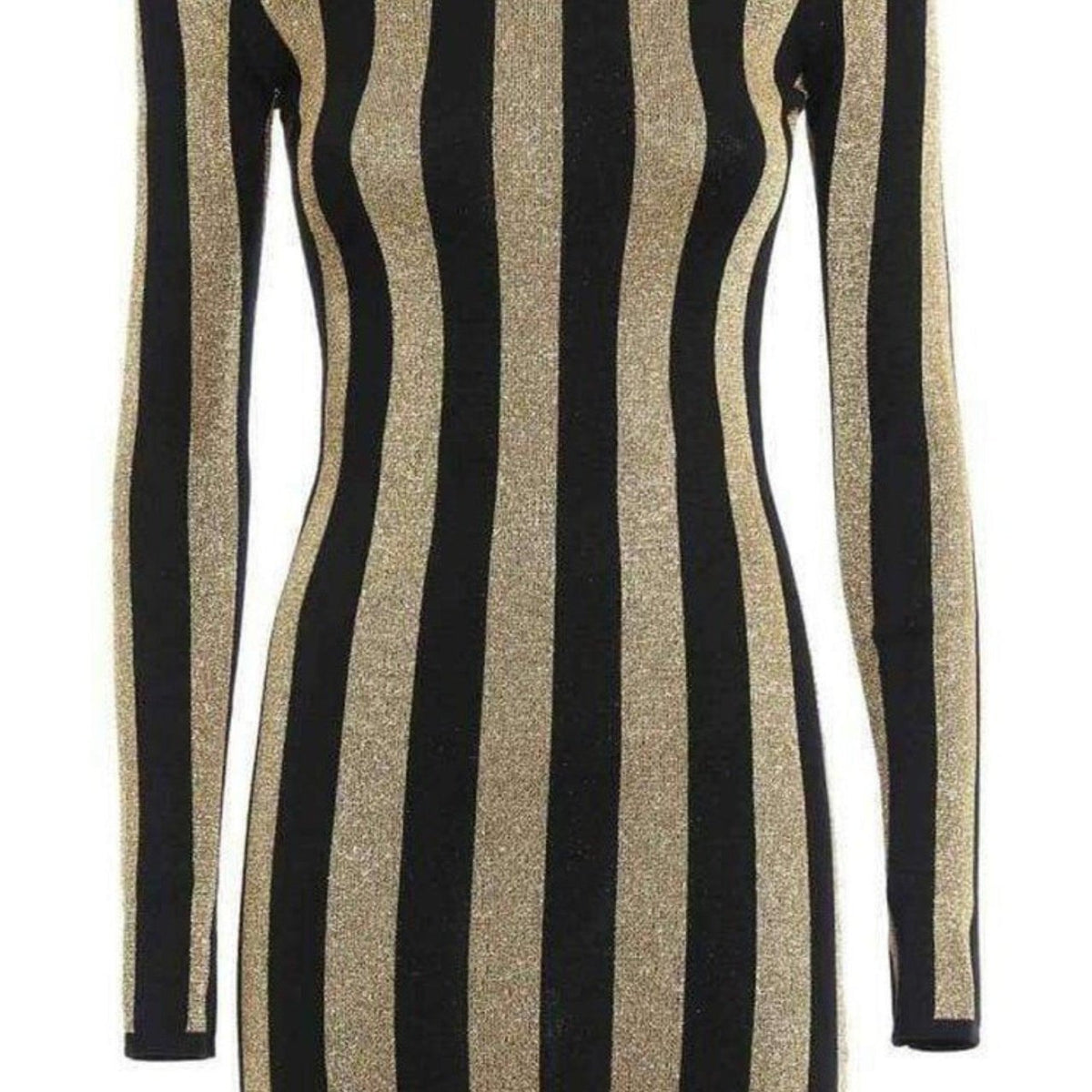 Balmain Lurex Gold Black Striped Pattern Mini Dress