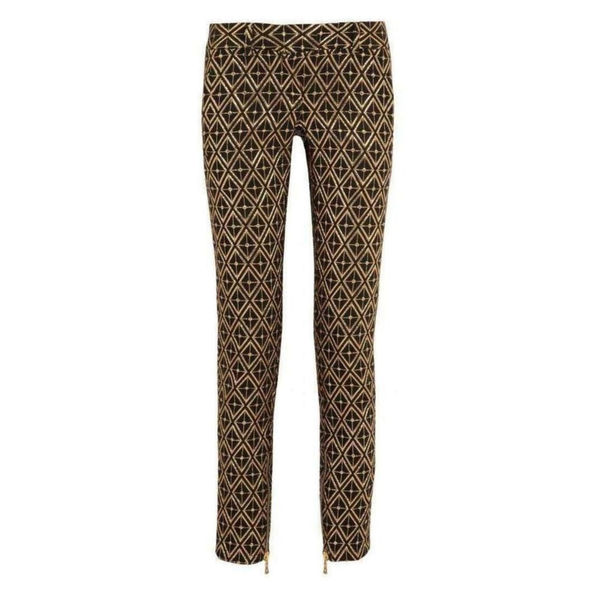 Balmain Metallic Jacquard Skinny Pants in Black and Gold - Runway Catalog