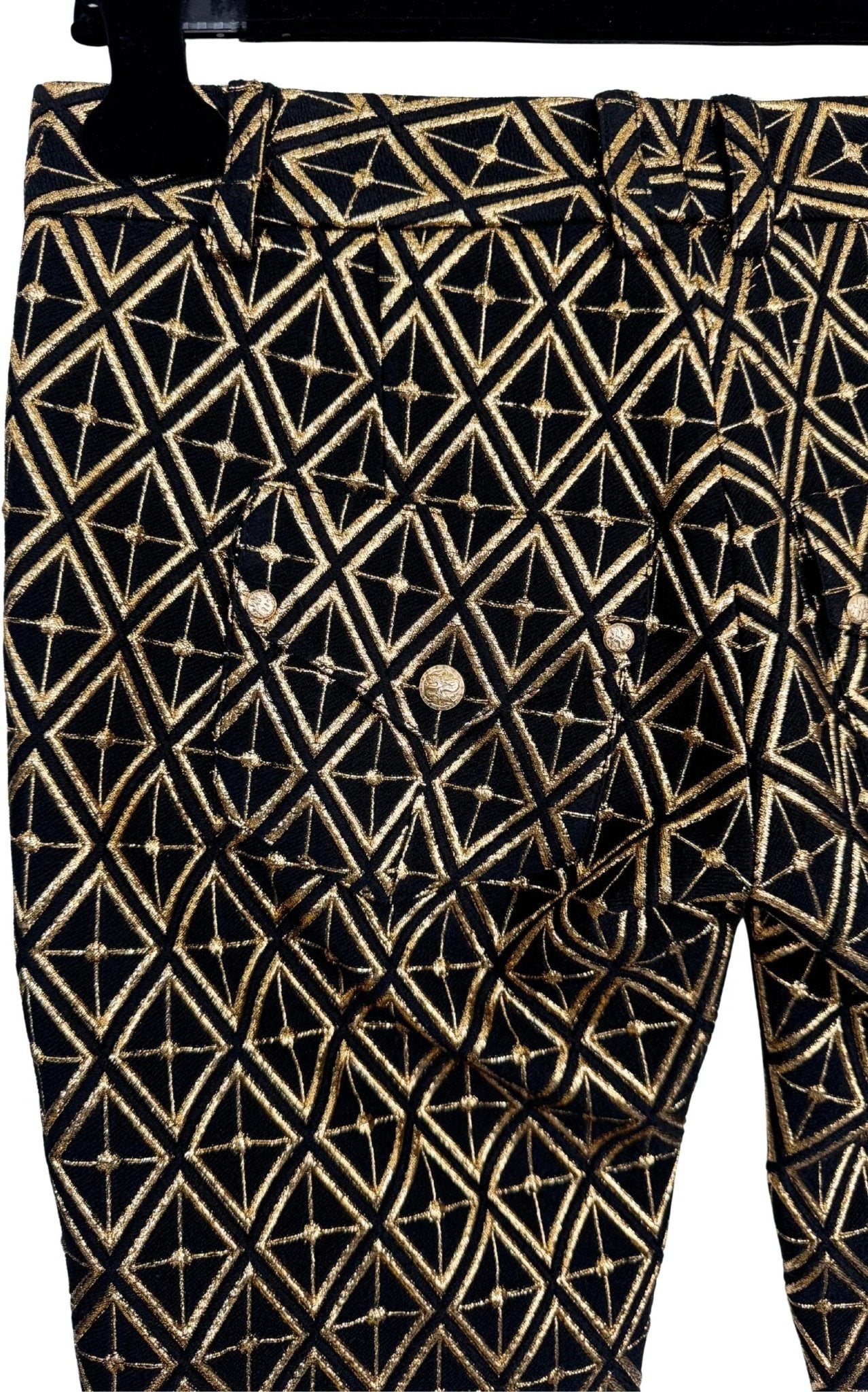 Balmain Metallic Jacquard Skinny Pants in Black and Gold - Runway Catalog