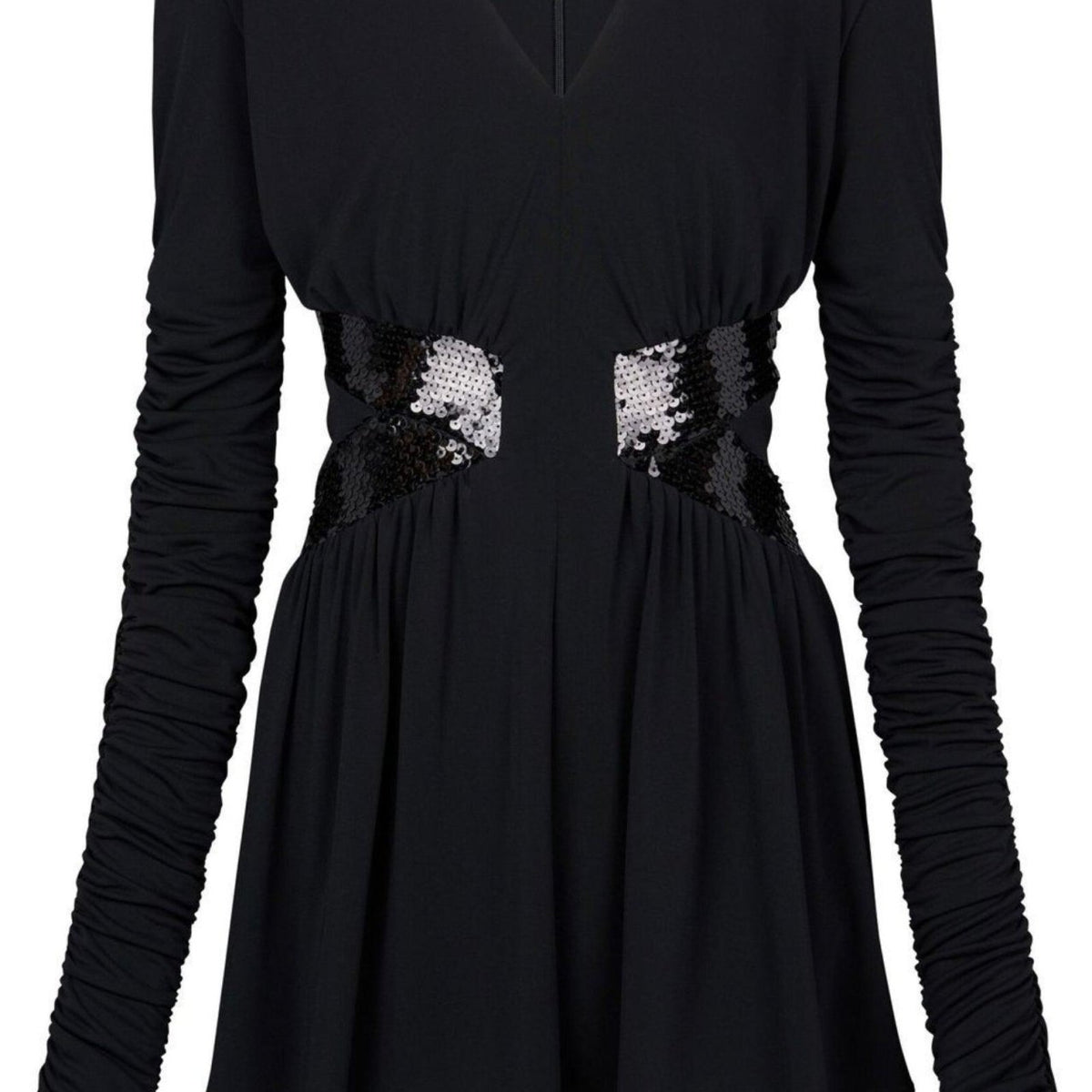 sequin balmain dress Sequin-embellished V-neck Mini W2W Women's Mini Dress Corset Made from plush velvet Color:COAL
