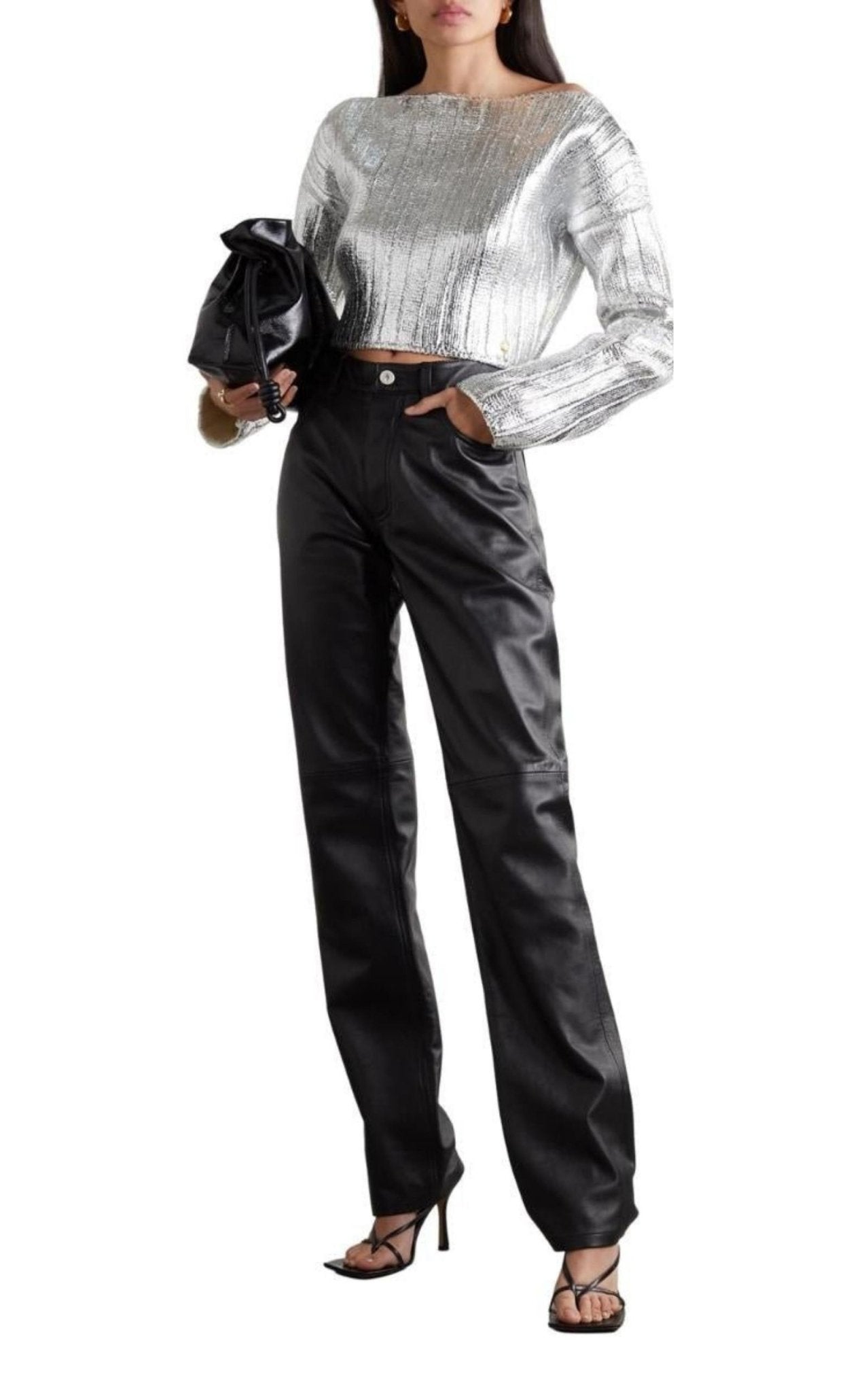 Balmain Silver Cropped Wool - blend Sweater - Runway Catalog