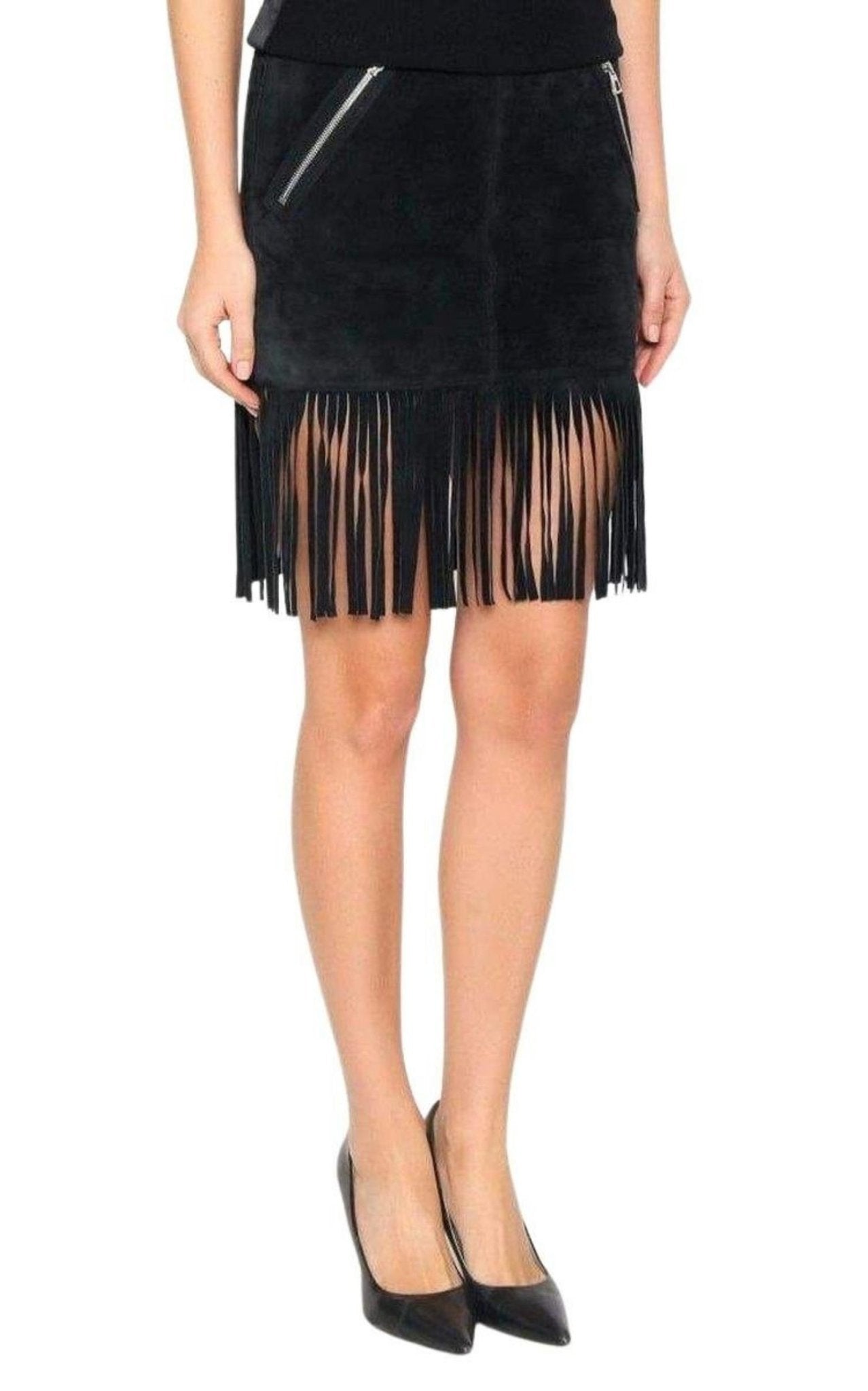 Barbara Bui Black Leather Fringe Skirt - Runway Catalog