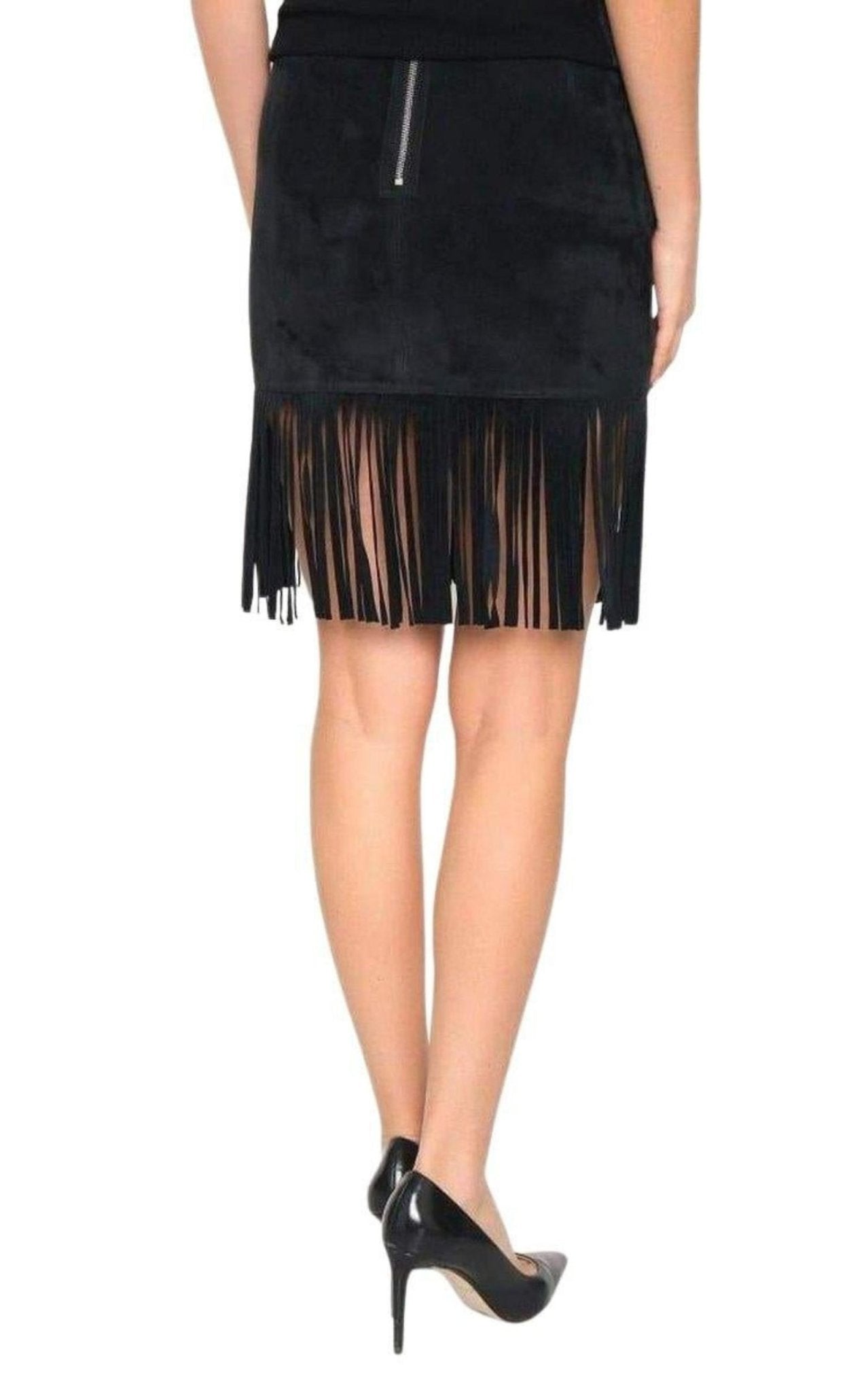 Barbara Bui Black Leather Fringe Skirt - Runway Catalog