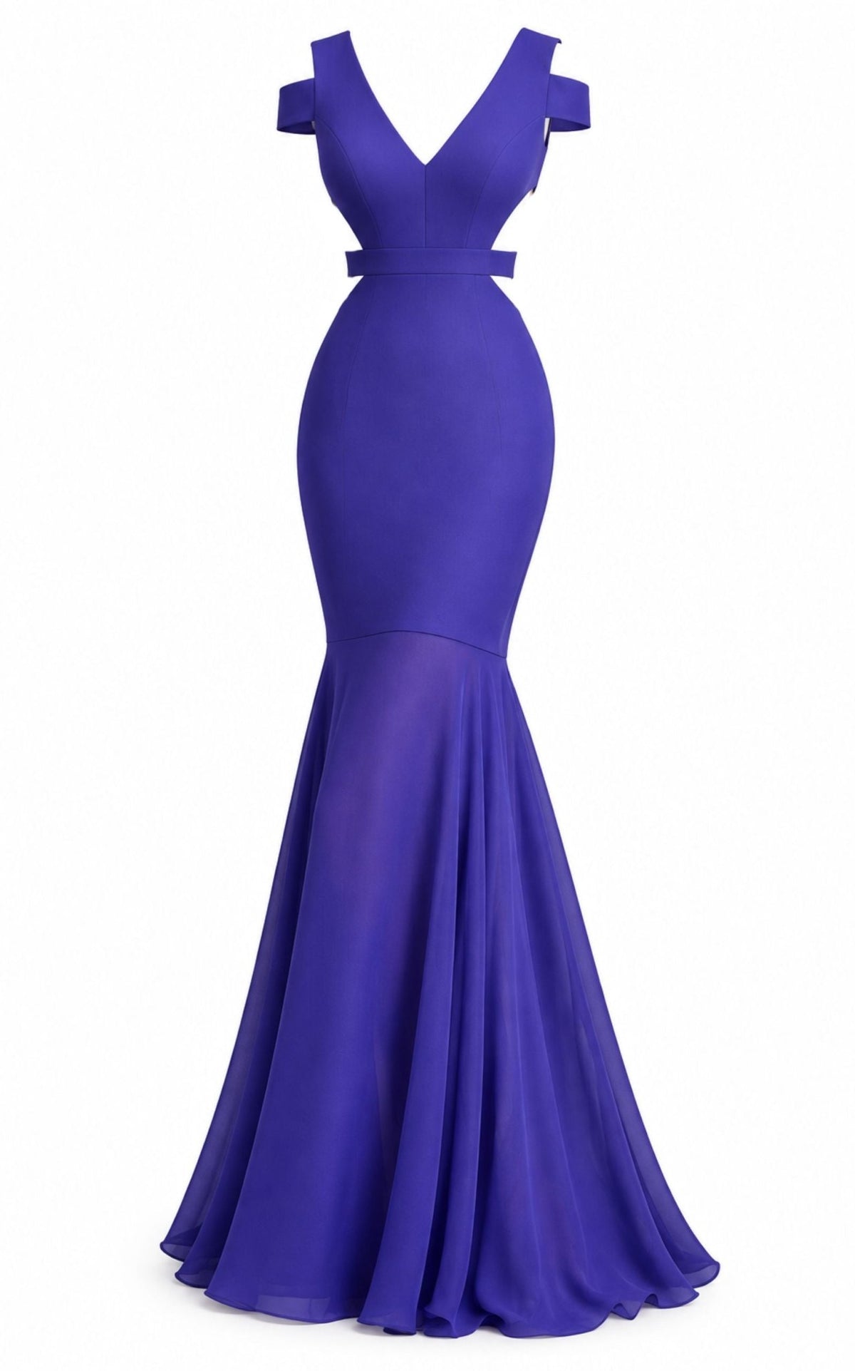 BCBGMAXAZRIA Ava Cutout Persian Blue Chiffon Gown - Runway Catalog