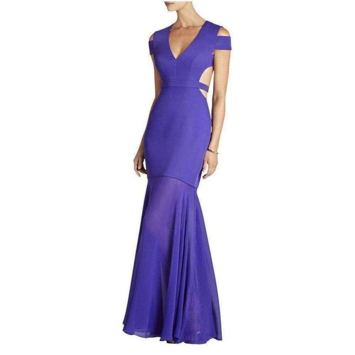 BCBGMAXAZRIA Ava Cutout Persian Blue Satin Chiffon Gown - Runway Catalog