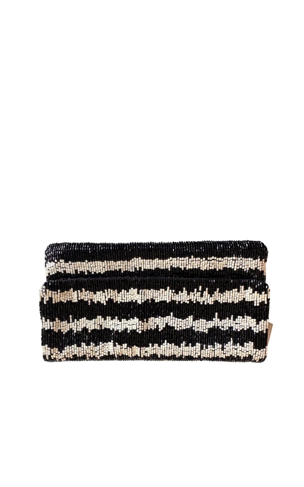 BCBG Beaded Fold-Over Clutch Black Ivory