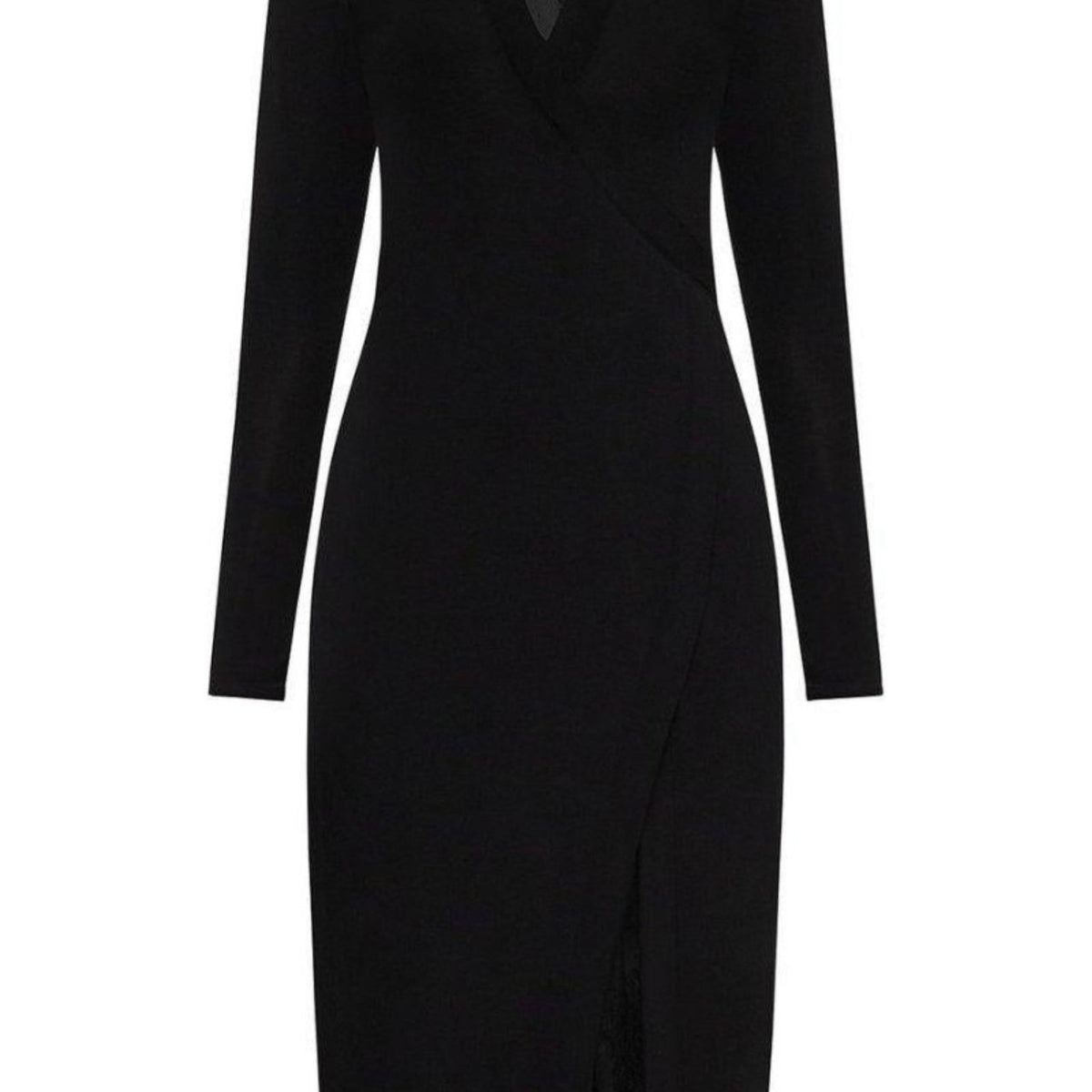 BCBGMAXAZRIA Black Lace-Trim Midi Dress Runway Catalog BCBGMAXAZRIA Black Lace-Trim Midi Dress Runway Catalog