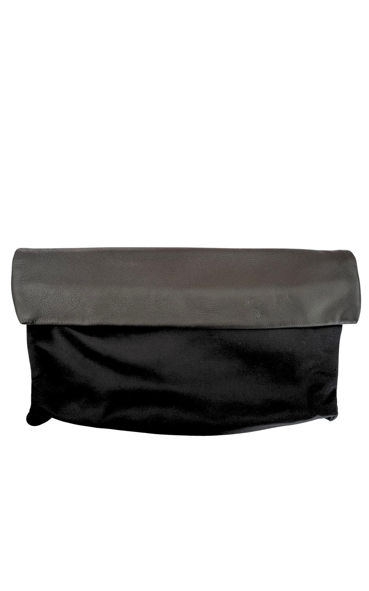 BCBG Max Azria black leather satin fold-over clutch evening bag