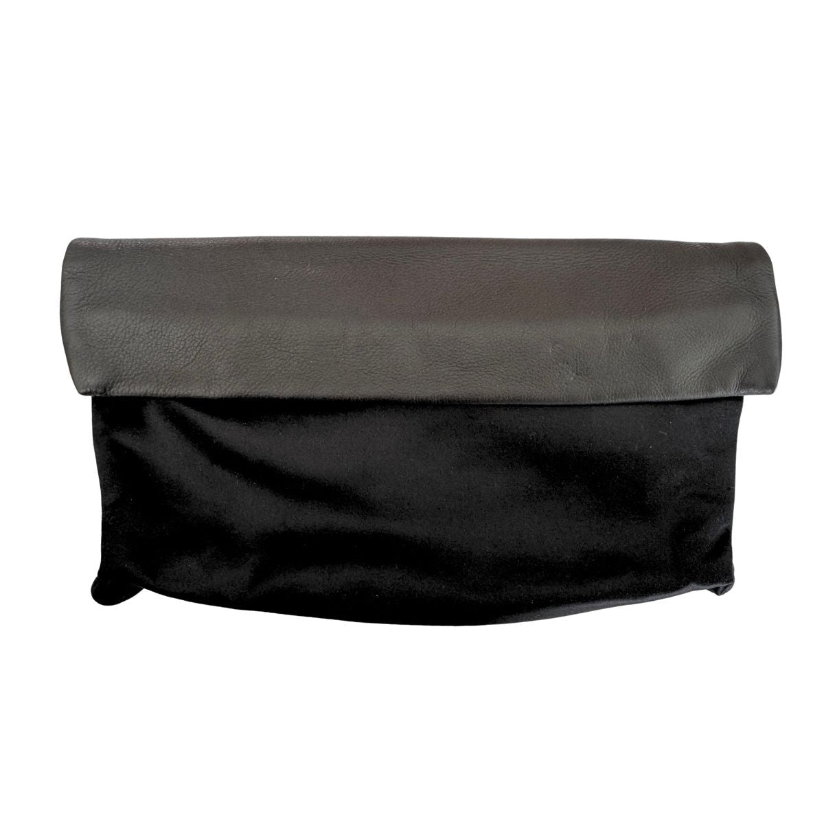 BCBGMAXAZRIA Black Leather Satin Fold - Over Clutch - Runway Catalog