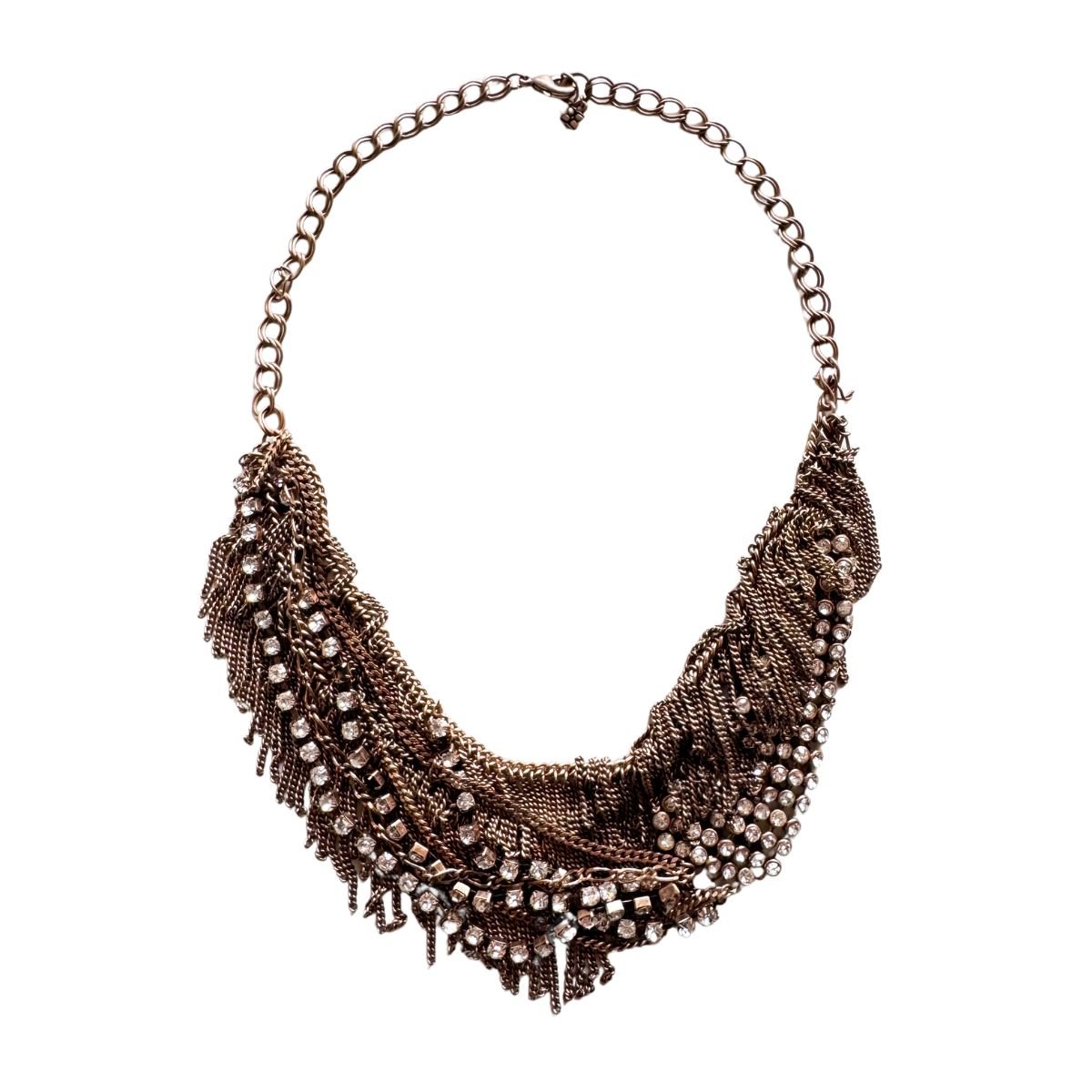 BCBGMAXAZRIA crystal embellished chain fringe statement necklace
