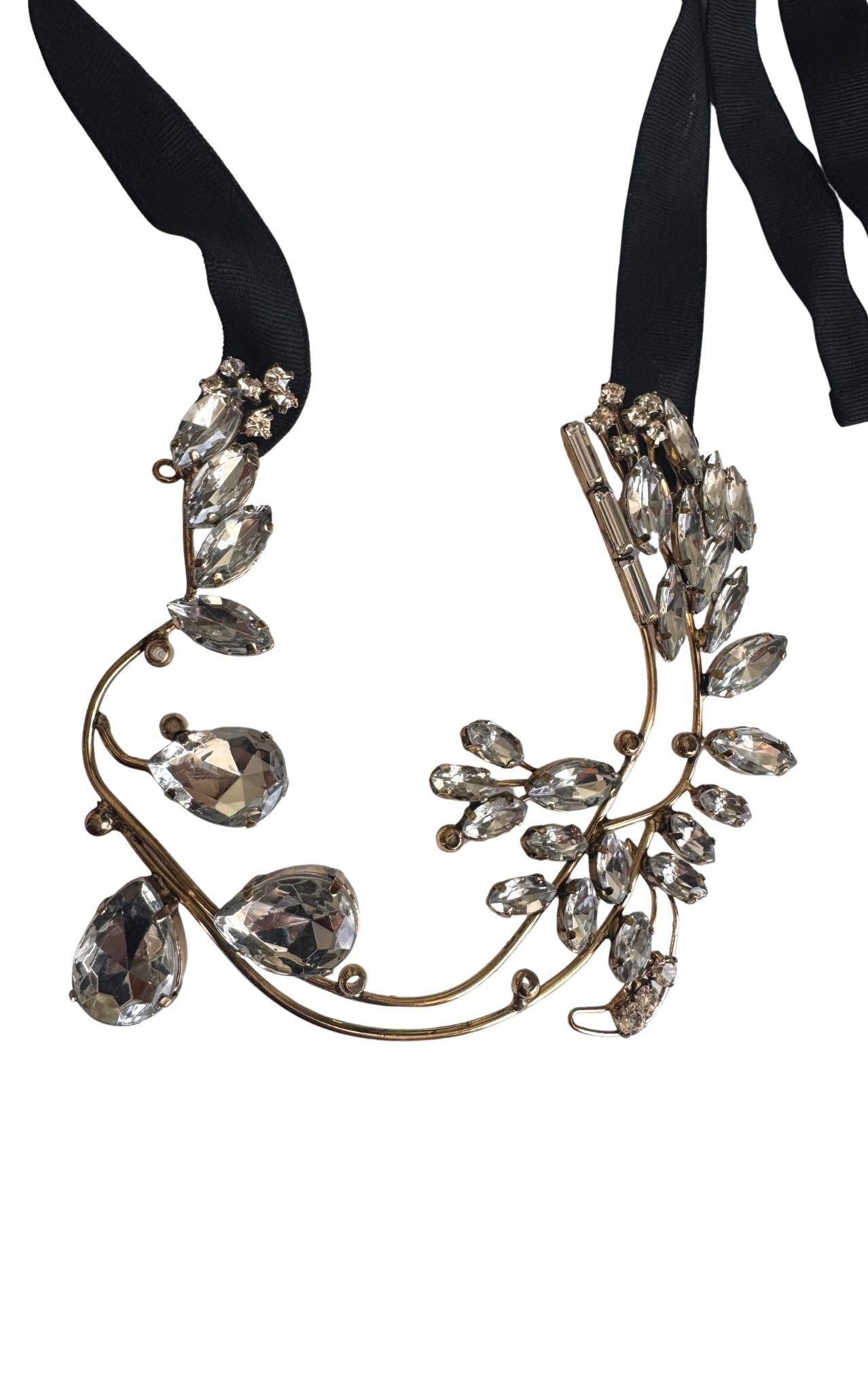 BCBGMAXAZRIA Crystal Floral Ribbon Statement Necklace - Runway Catalog