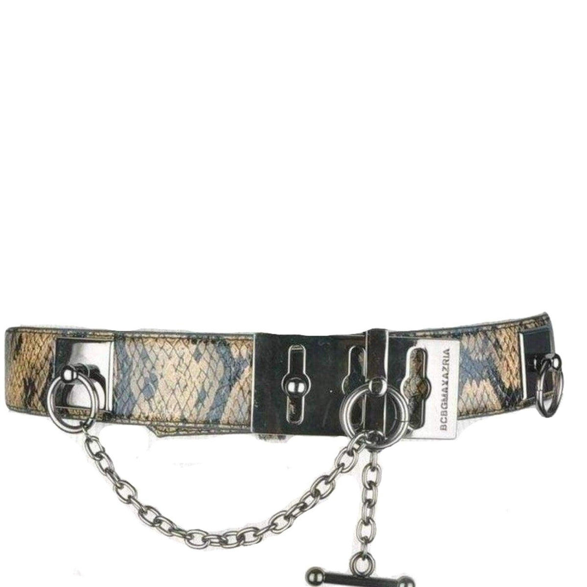 BCBGMAXAZRIA Faux Snake Leather Metallic Chain Toggle Belt