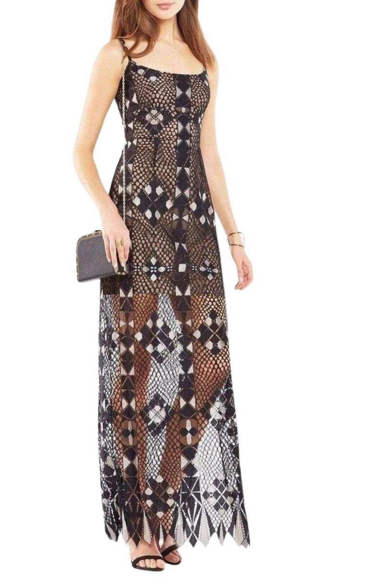 BCBGMAXAZRIA Geometric Lace Maxi Dress