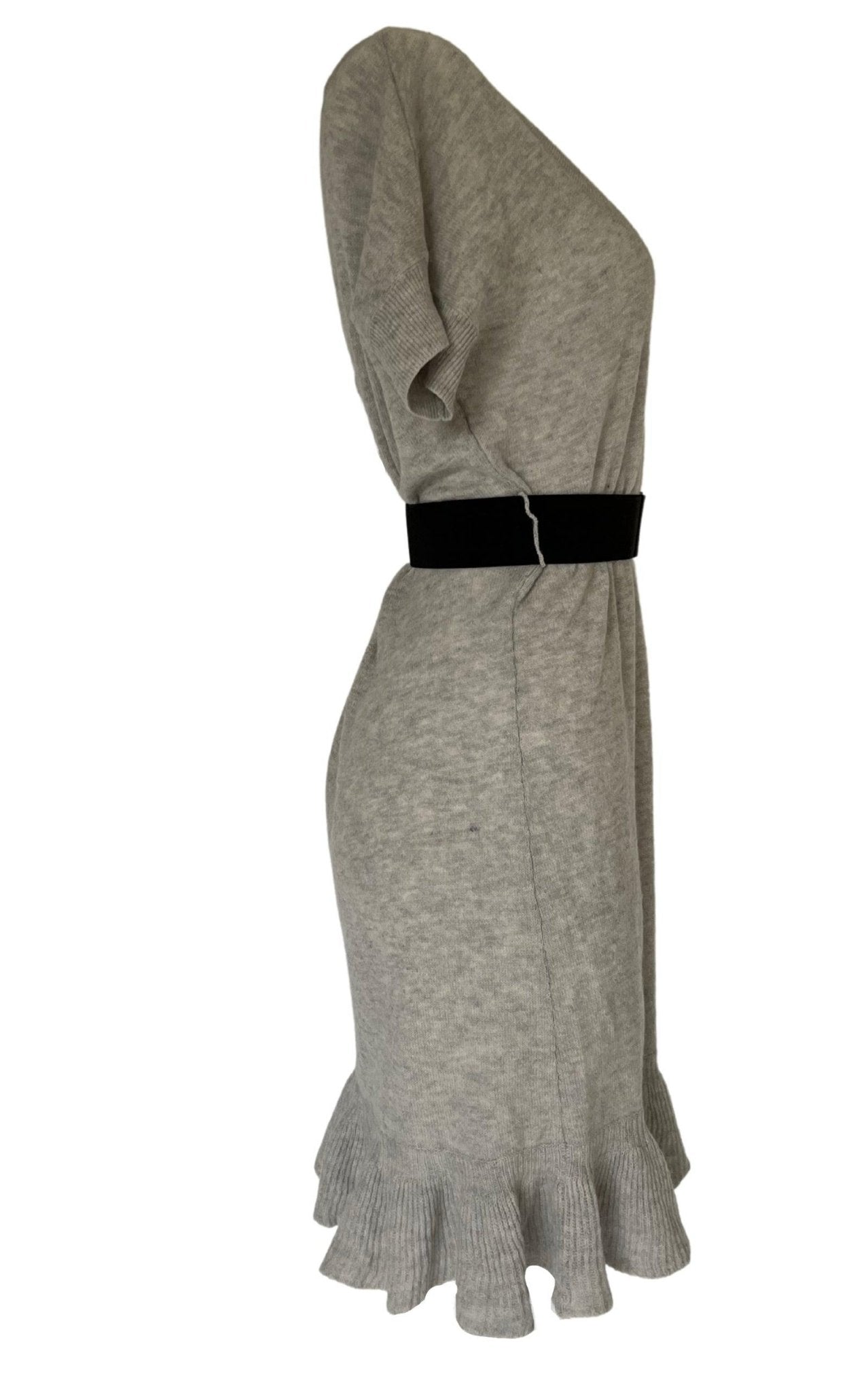 BCBGMAXAZRIA Grey Ruffle Cashmere Blend Dress - Runway Catalog