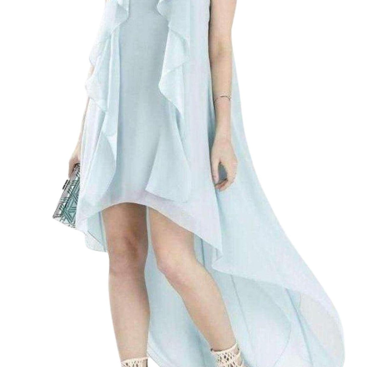 BCBGMAXAZRIA Kelsia Aqua Mist Cascade Ruffle Halter Dress – Runway Catalog