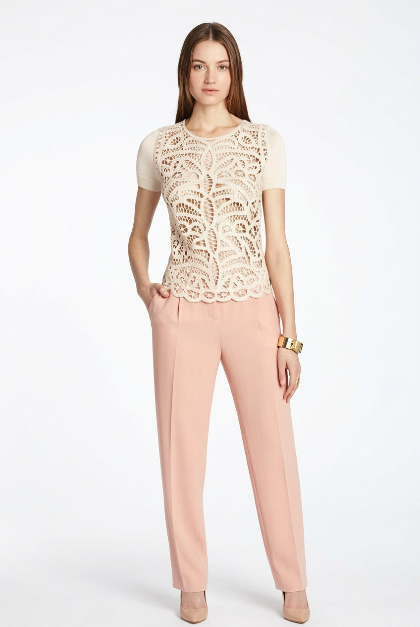 BCBGMAXAZRIA Lace Crochet Silk Blend Top - Runway Catalog