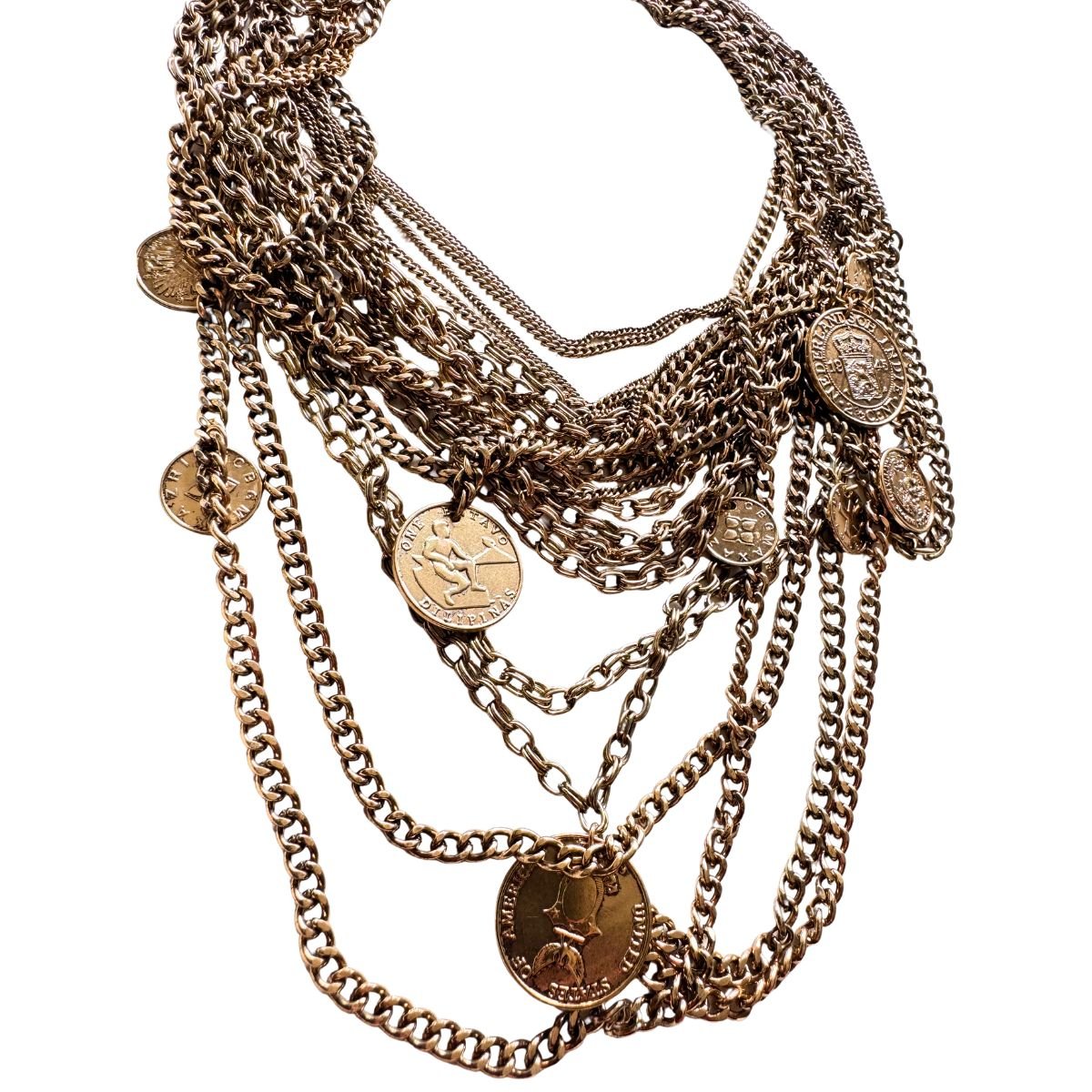 BCBGMAXAZRIA layered gold-tone coin charm necklace