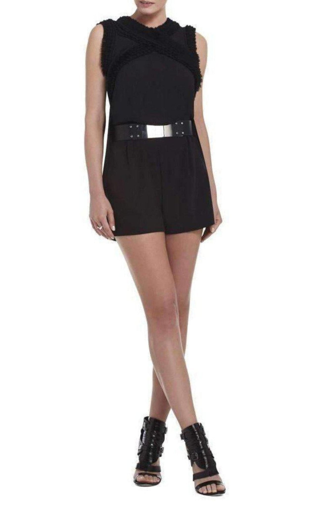 BCBGMAXAZRIA Lexxi Sleeveless Ruffle - Trim Romper - Runway Catalog