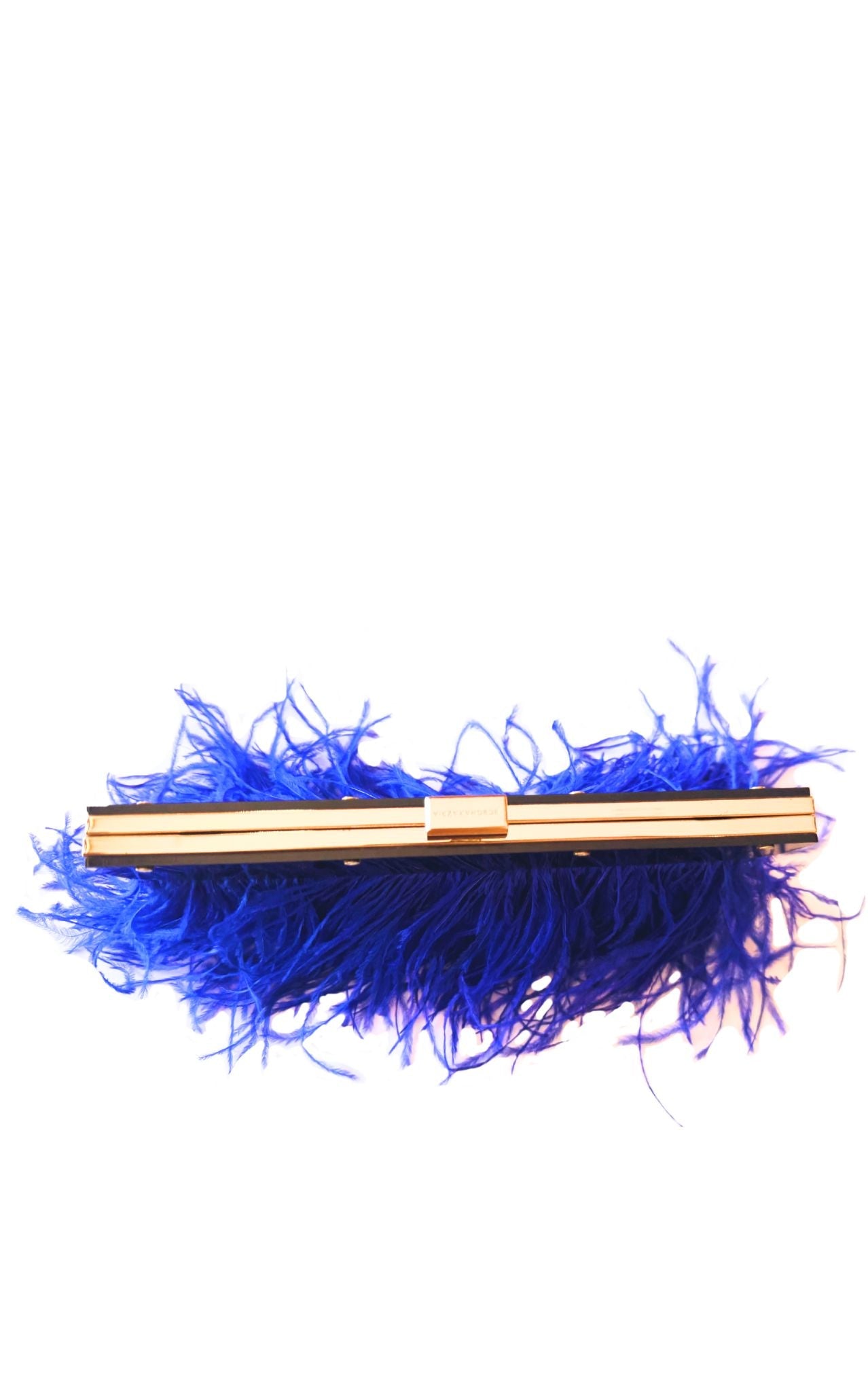 BCBGMAXAZRIA Portia Blue Feather - Trim Lucite Clutch - Runway Catalog