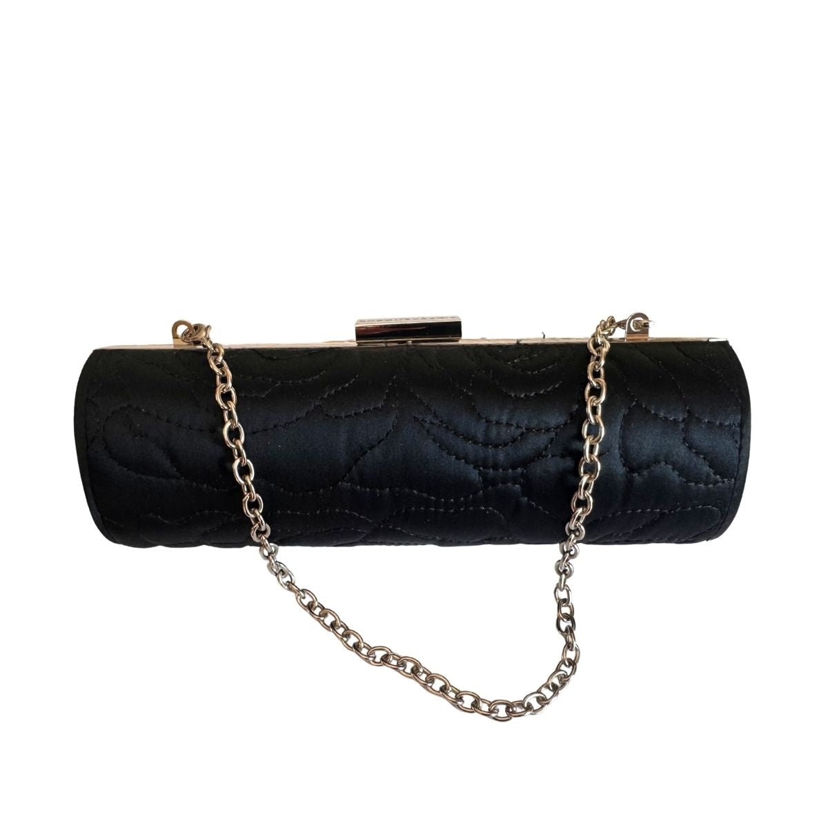 BCBGMAXAZRIA Quilted Satin Cylinder Clutch with Chain - Runway Catalog
