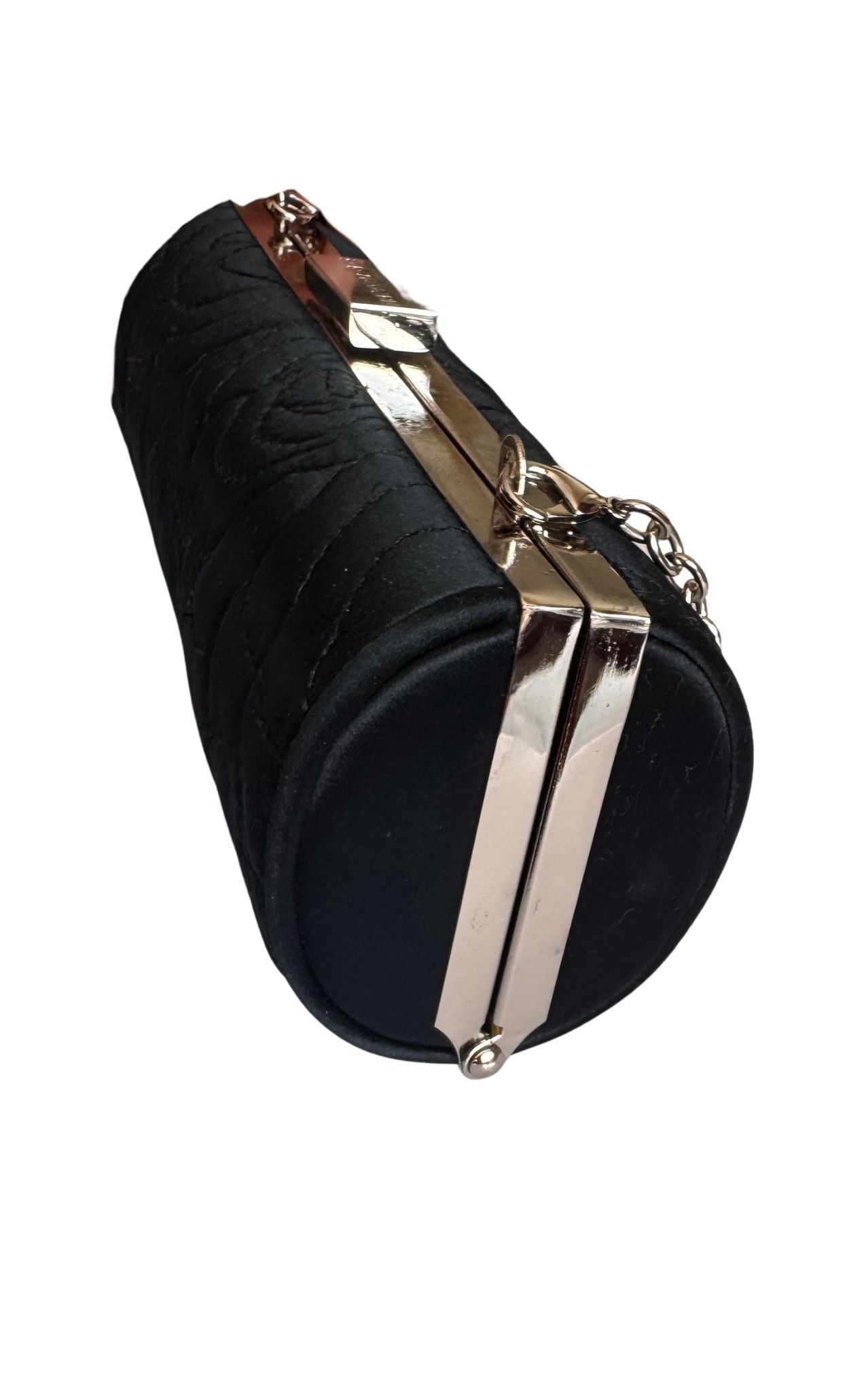 BCBG Max Azria black quilted satin cylinder