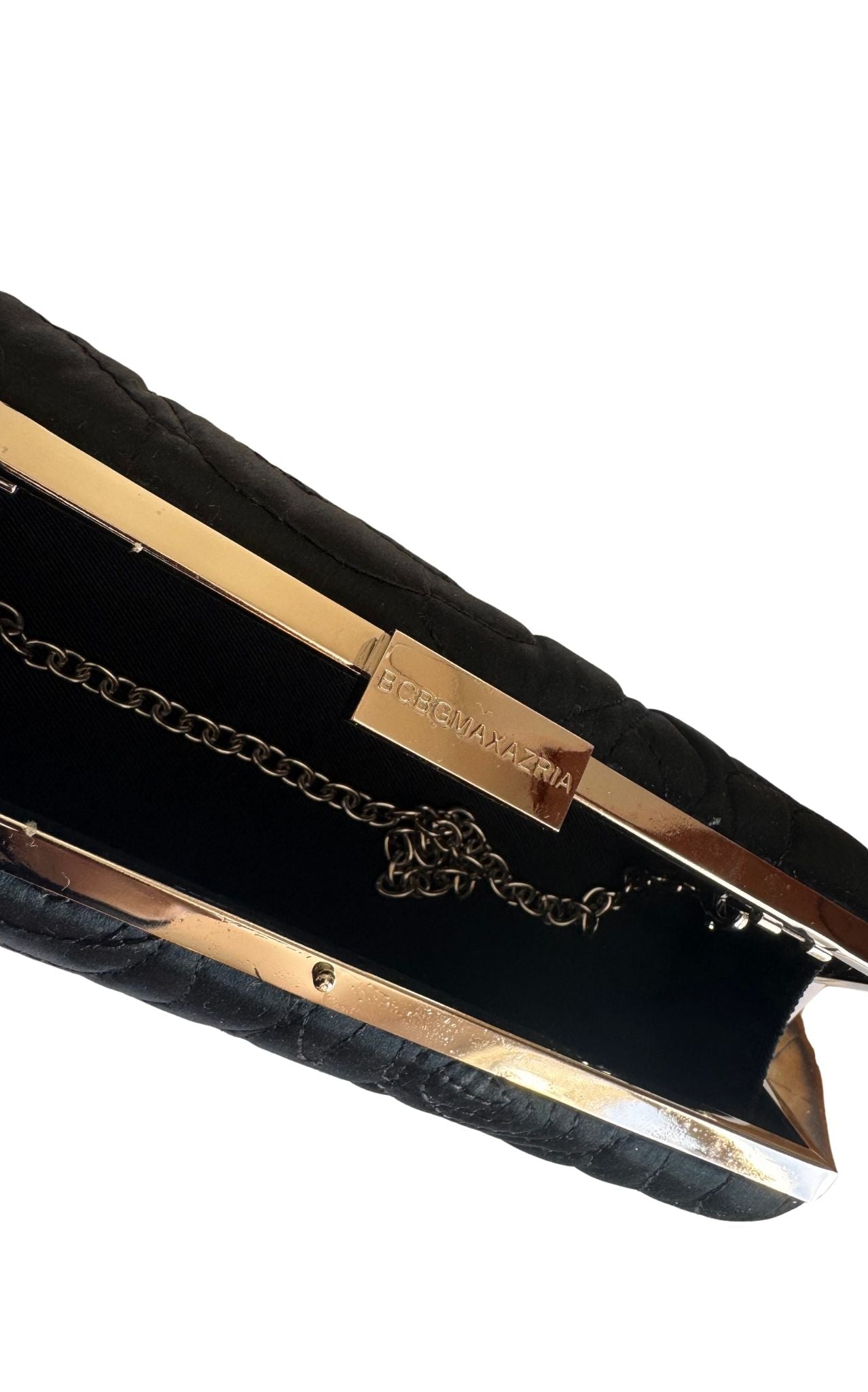 BCBG Max Azria black quilted satin cylinder