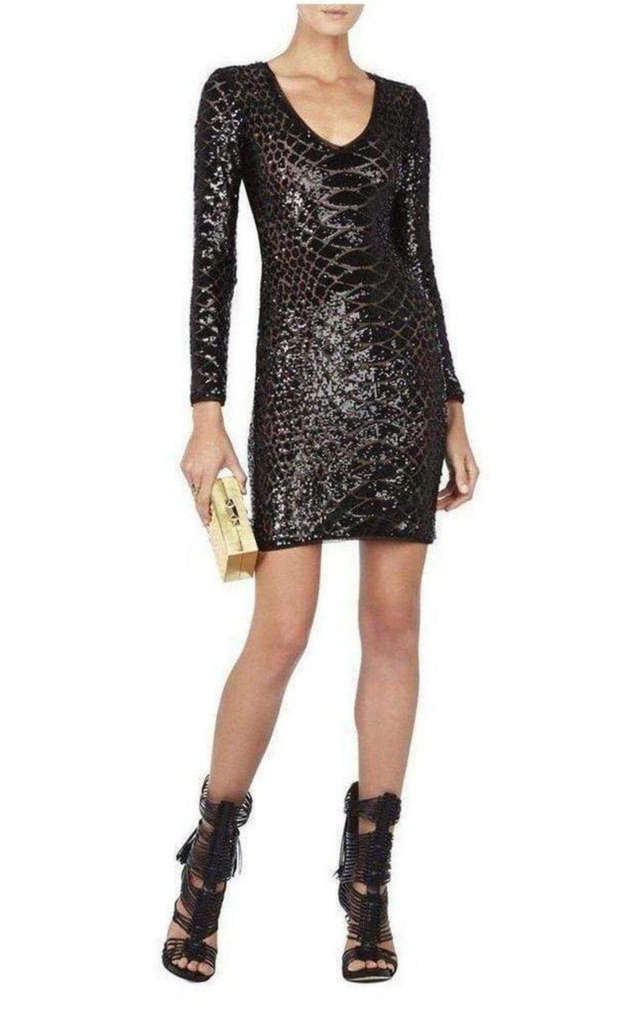 BCBGMAXAZRIA Sabryna Long Sleeve Python Sequin Dress - Runway Catalog