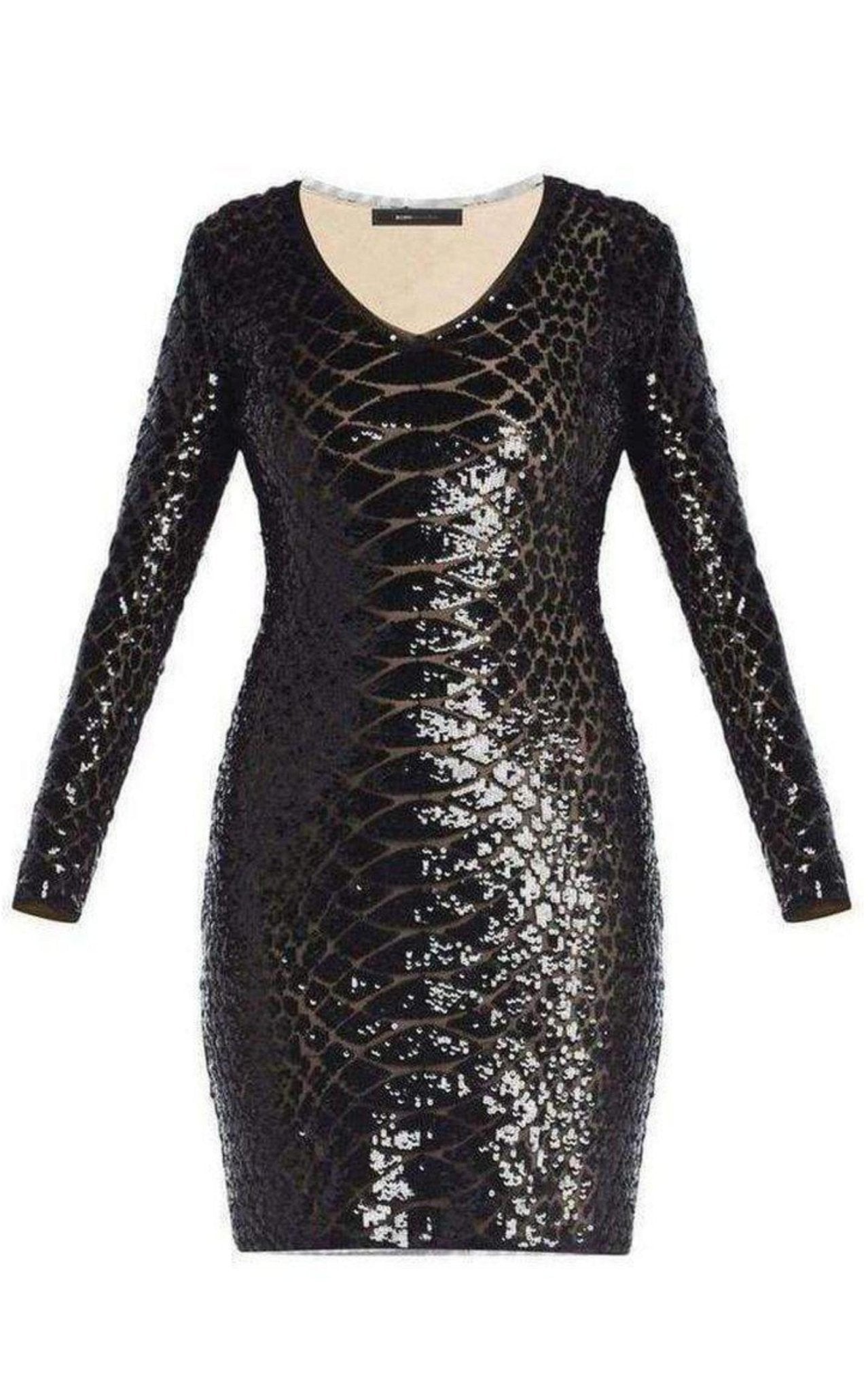 BCBGMAXAZRIA Sabryna Long Sleeve Python Sequin Dress - Runway Catalog