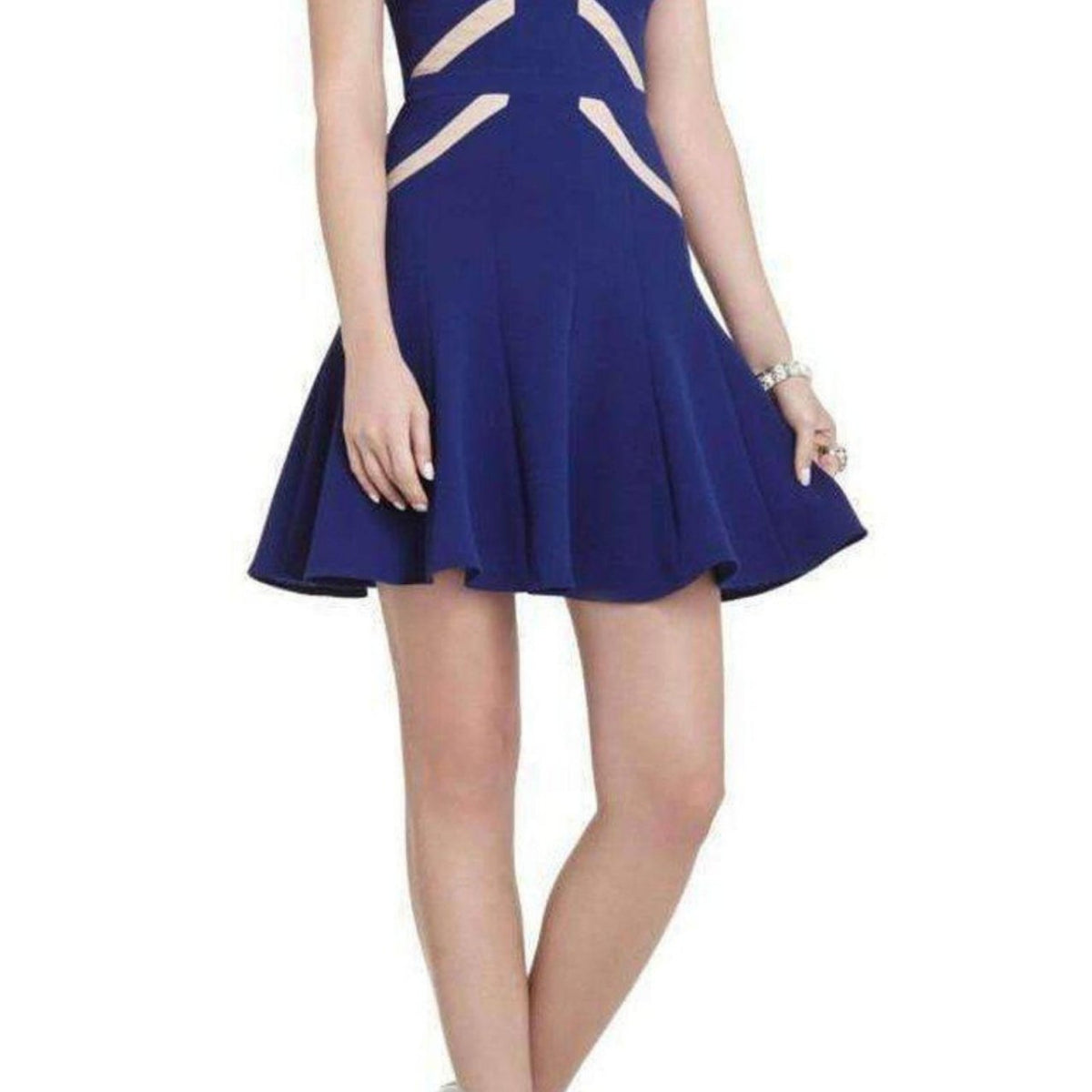 BCBGMAXAZRIA Solie Tulle Insert Cut Out Blue Dress