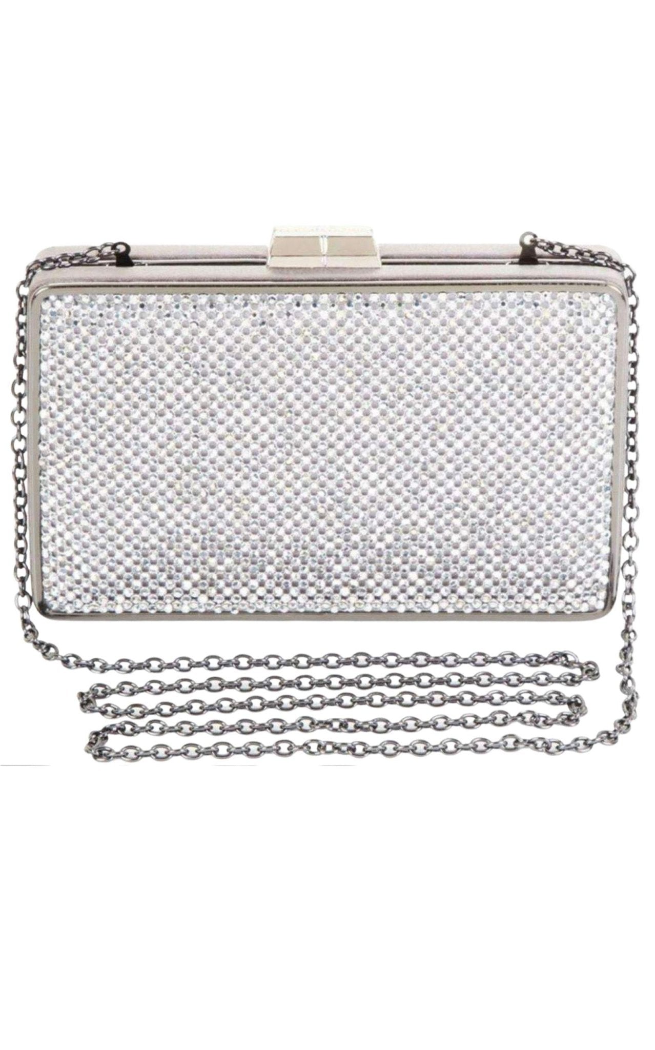 BCBGMAXAZRIA Sonia Silver Crystal Mesh Satin Frame Clutch - Runway Catalog