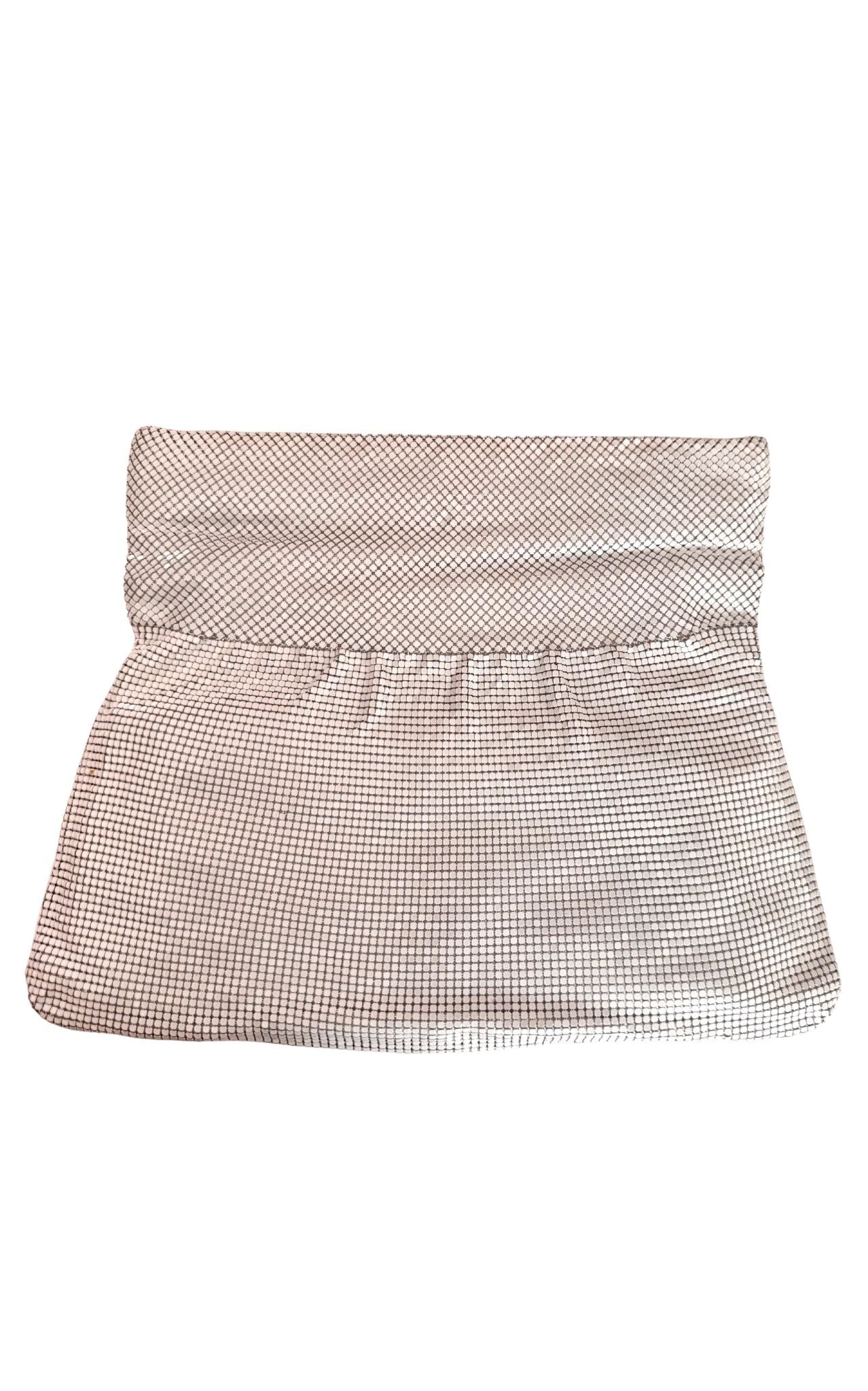 BCBG Max Azria white metal mesh fold-over clutch evening bag