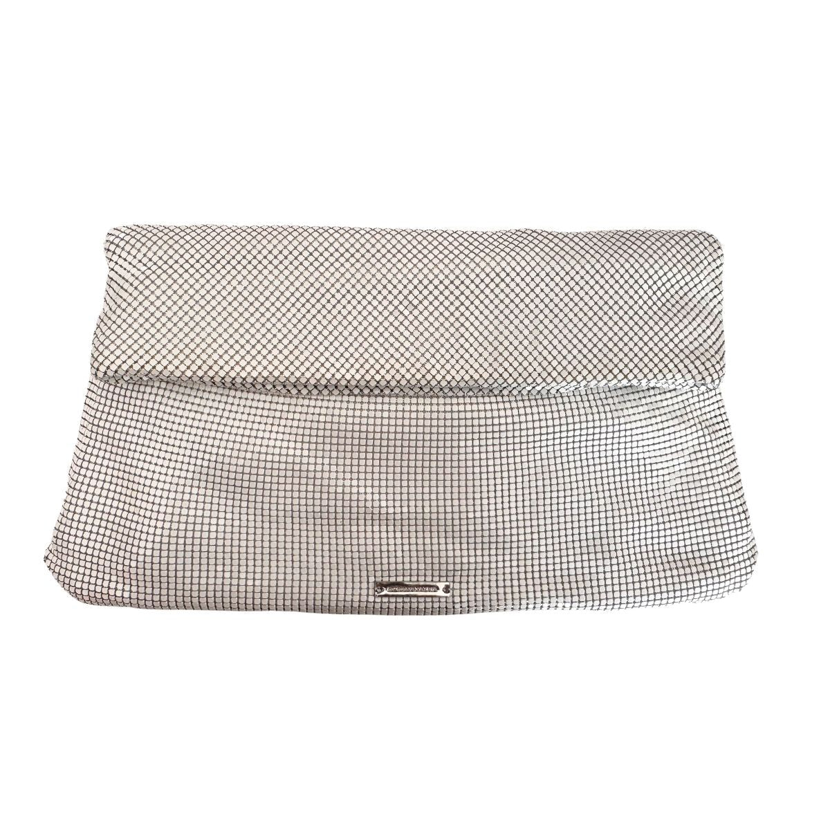 BCBGMAXAZRIA White Metal Mesh Fold - Over Clutch - Runway Catalog