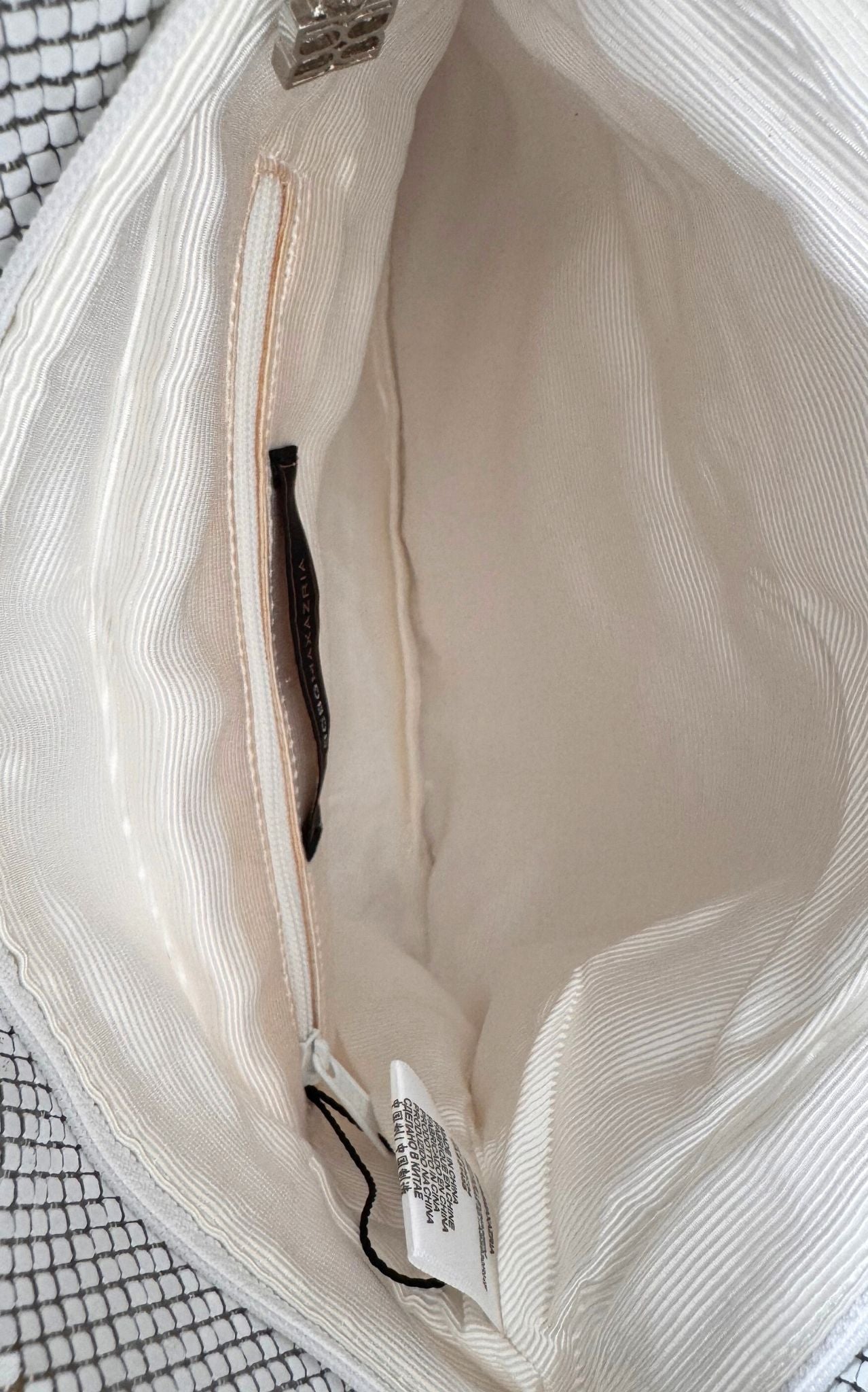 BCBG Max Azria white metal mesh fold-over clutch evening bag