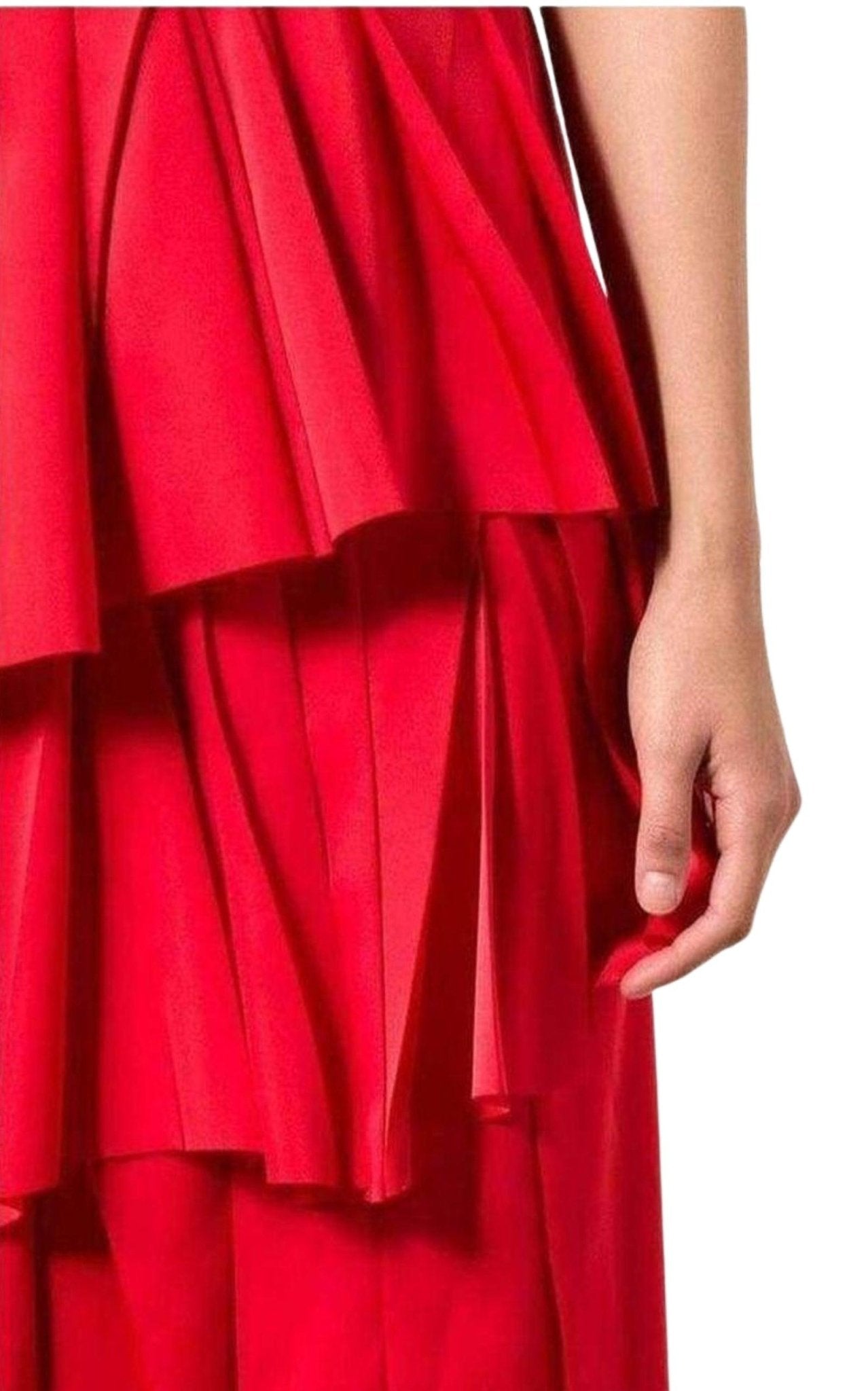 Cedric Charlier Red Draped Ruffled Skirt - Runway Catalog