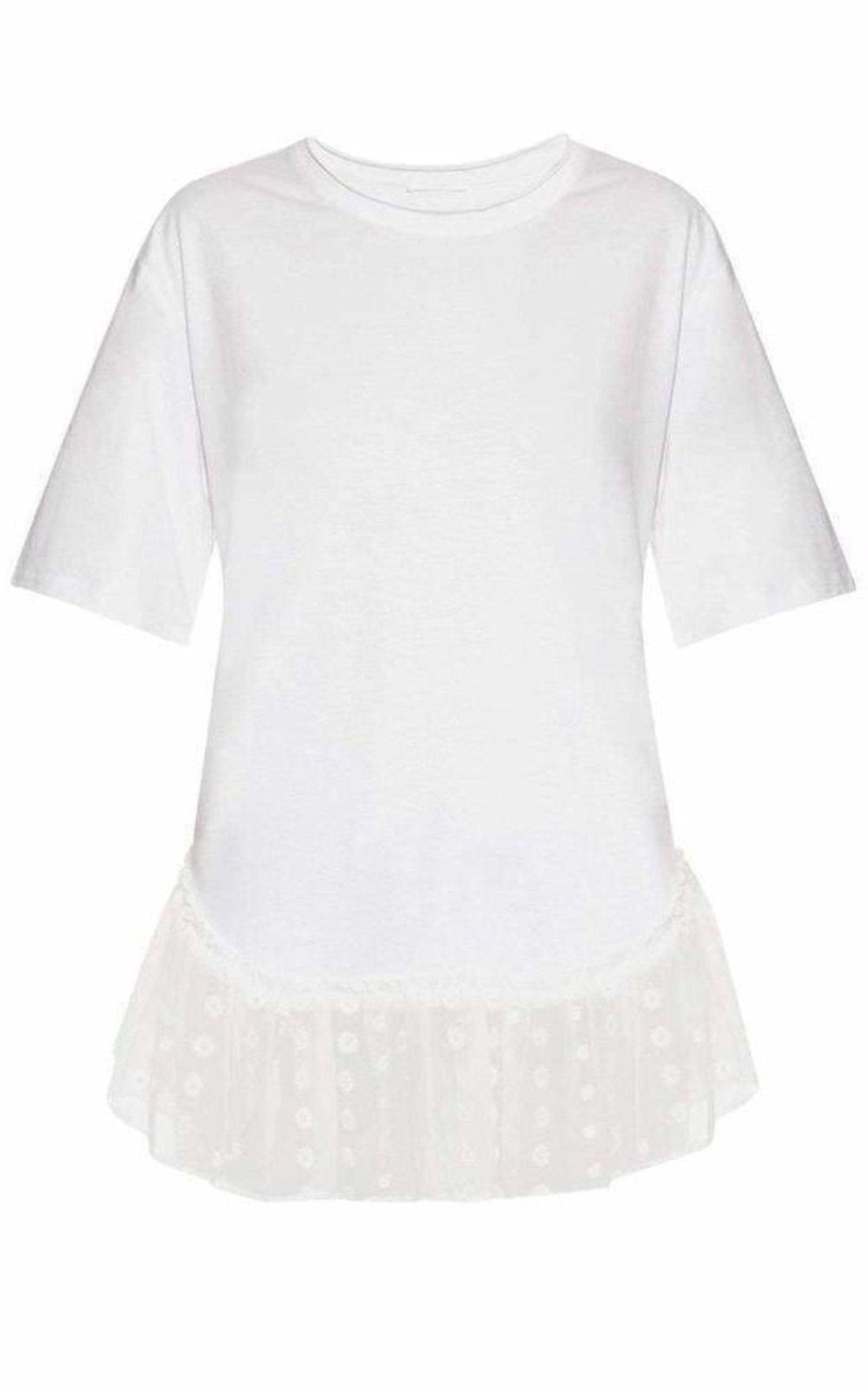 Chloe Lace Trimmed White Short Sleeve T-Shirt - Runway Catalog