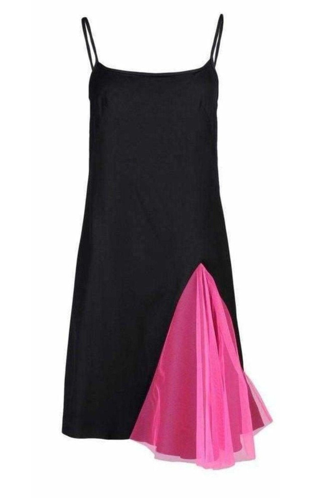 Christopher Kane Schwarzes Trägerkleid mit neonpinken Godets – Laufsteg-Katalog