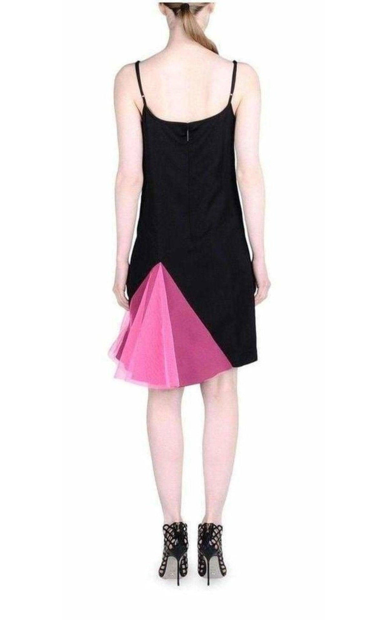 Christopher Kane Schwarzes Trägerkleid mit neonpinken Godets – Laufsteg-Katalog