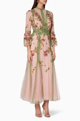 Costarellos Lace - trimmed Embroidered Tulle Gown - Runway Catalog